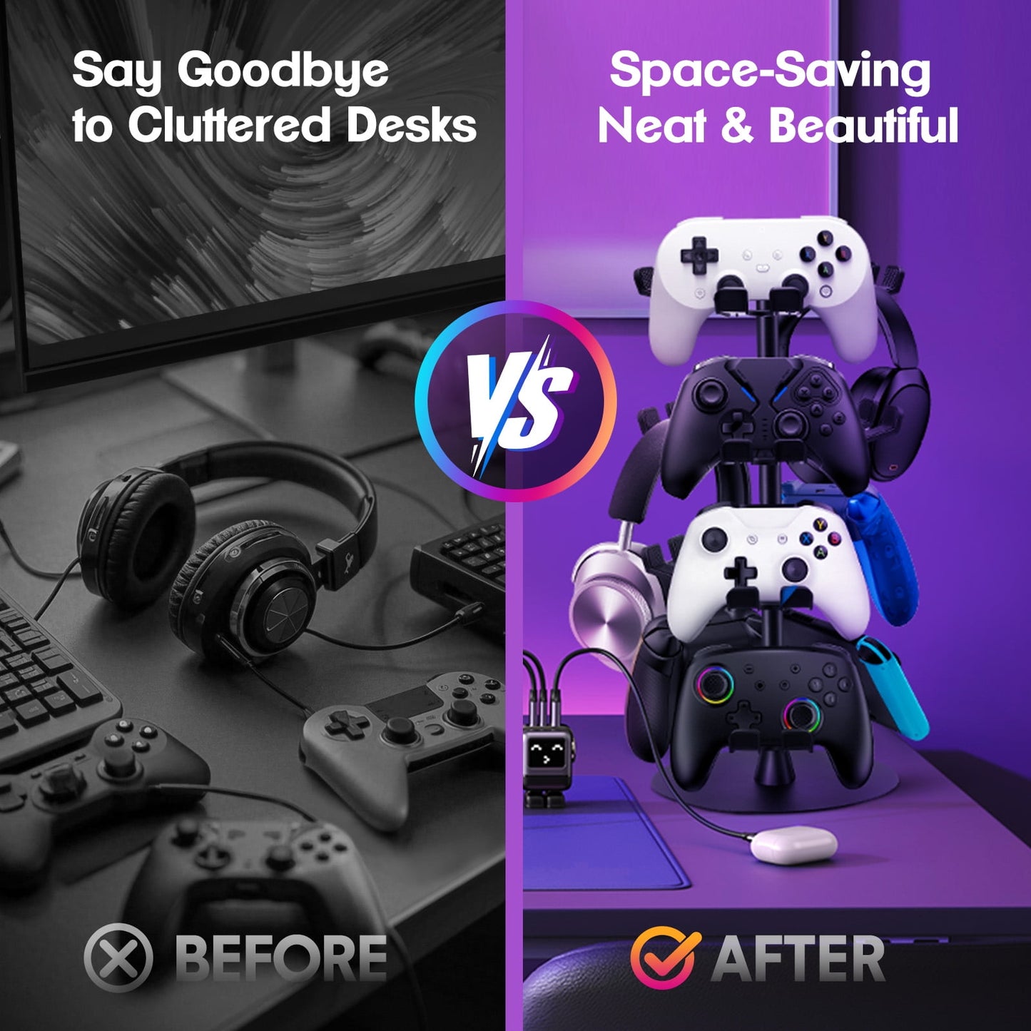 Livhil Rotatable Controller Stand, High Stability Headset and Controller Stand for Desk, Universal Game Controller Stand for All Gamepads