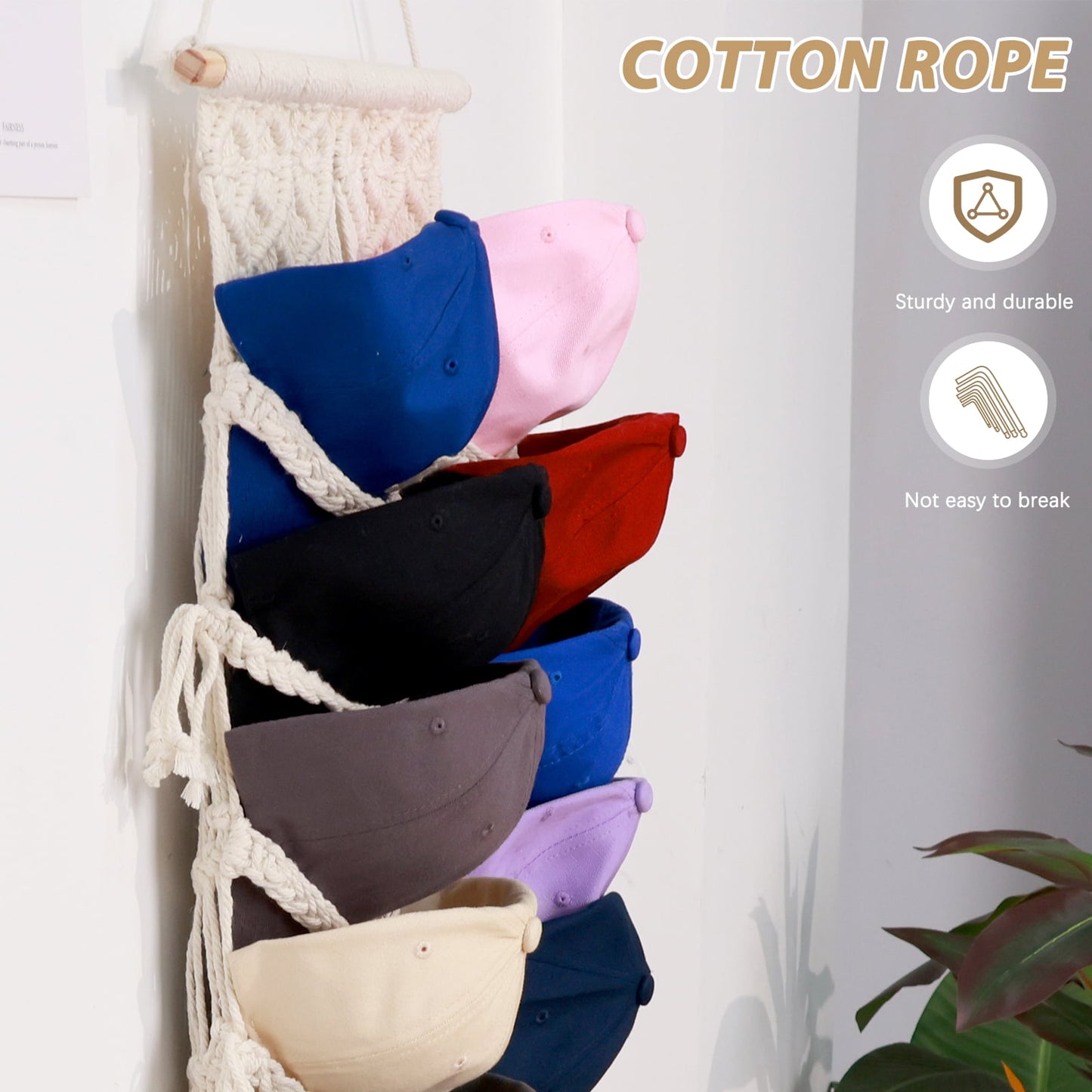 Livhil Boho Hat Rack for Wall Hanging Hat Organizer Macrame Hat Holder for Bohemian Bedroom Decor