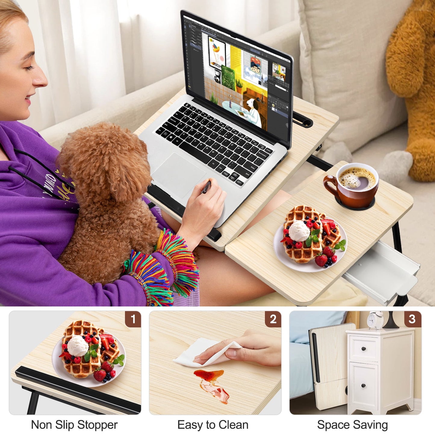 Livhil Lap Desk- Fits up to 15.6 Inch Laptop Desk, Foldable Bed Tray Breakfast Table with 5 Angles Tilting Top