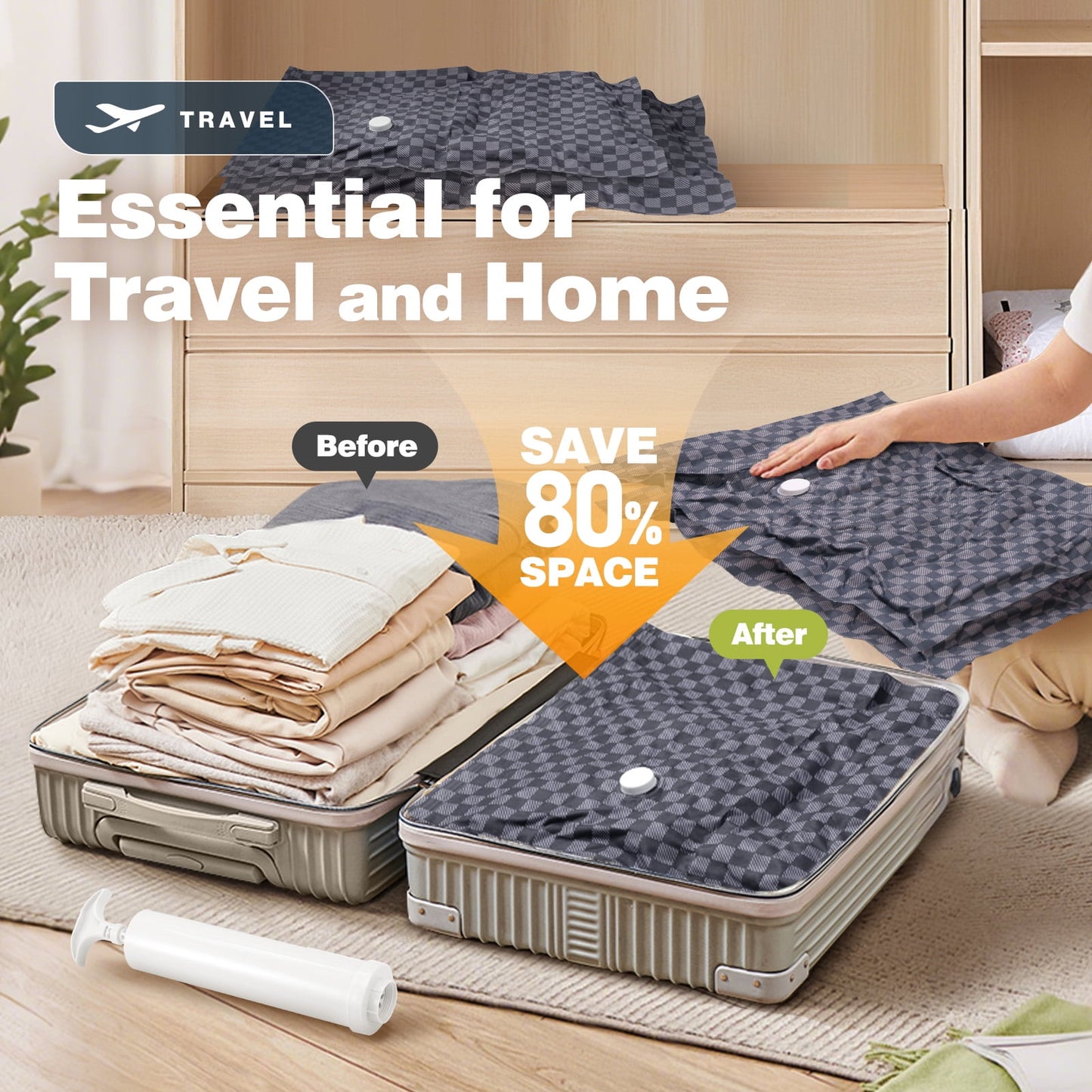 Livhil 6 Pcs Oxford Cloth Vacuum Storage Bags,Space Saver Seal Bags for Clothes,with Hand Pump