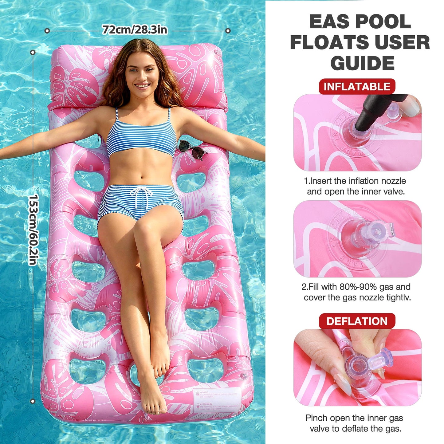 Livhil Inflatable Pool Floats Adult, Large Pool Float , Pool Lounger with Headrest, Pool Rafts, Tanning Pool for Swimming Pool Party