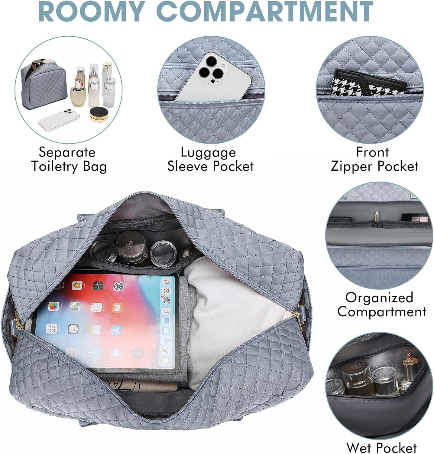 Livhil 2Pcs Large Women Travel Duffle Bag, Carry on Overnight Bag for Women Gym Bag with Shoe Compartment Weekender Travel Bag for Business Trips Sport Hospital