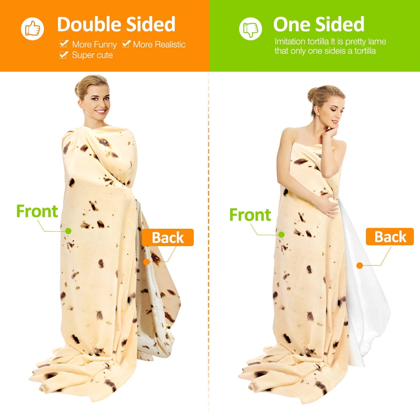Livhil Giant Tortilla Blanket 71 inch Double Sided, Tortilla Blanket Adult Size Funny Blankets Food Blankets