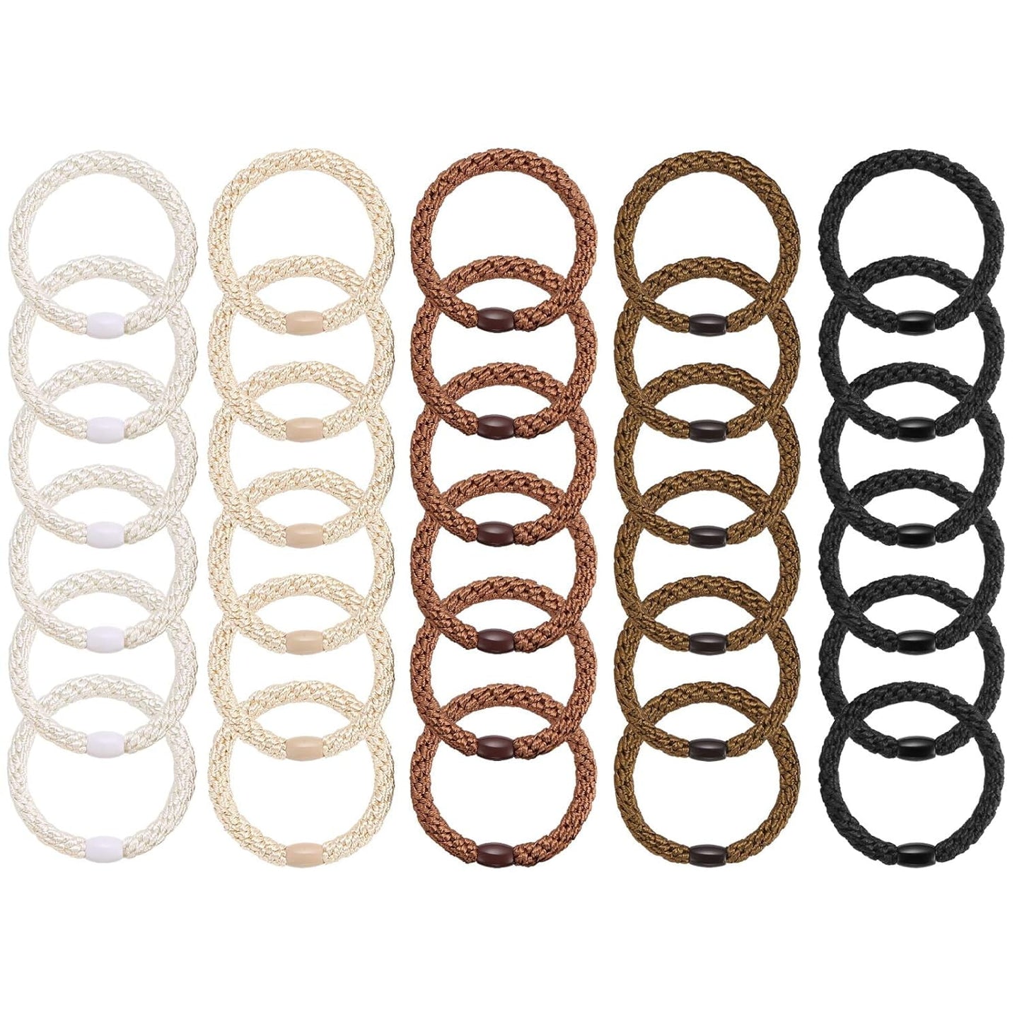 Livhil 30 Pcs Hair Ties No Damage No Crease Hair Elastics, Hair Ties for Women Girls, Elastics Hair Bands Ponytail Holders for Thick Hair (Black/Brown/White/Beige/Coffee)