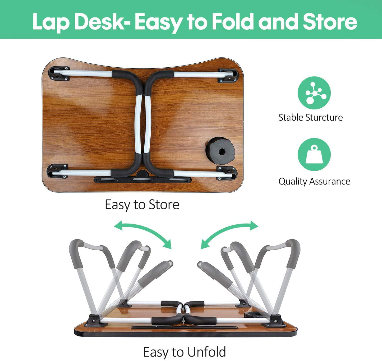 Portable Laptop Bed Table, Fordable Lap Desk with Cup Slot Notebook Stand Breakfast Bed Trays for Eating