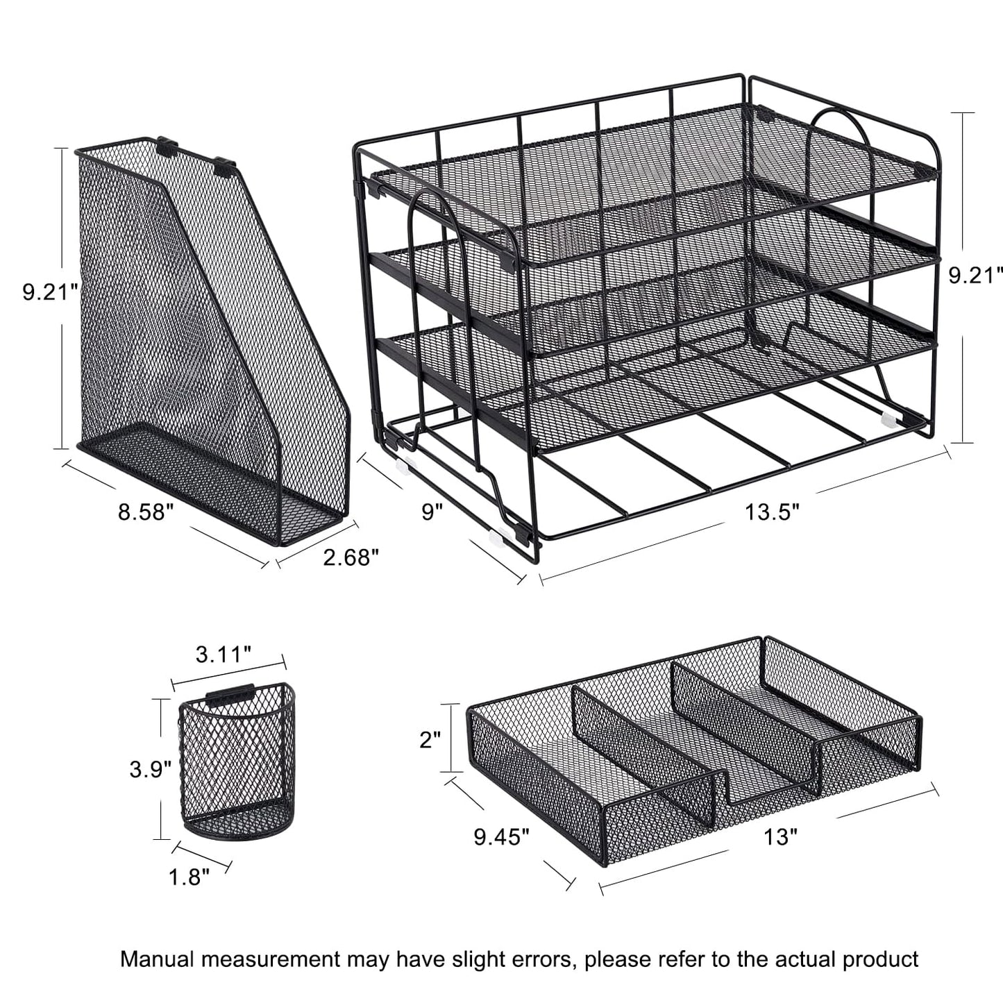 Livhil Desk Organizer Office Accessories, 4-Tier Desk Organizers and Storage & Workspace with Drawer and 2 Pen Holder for Office Supplies (Black)