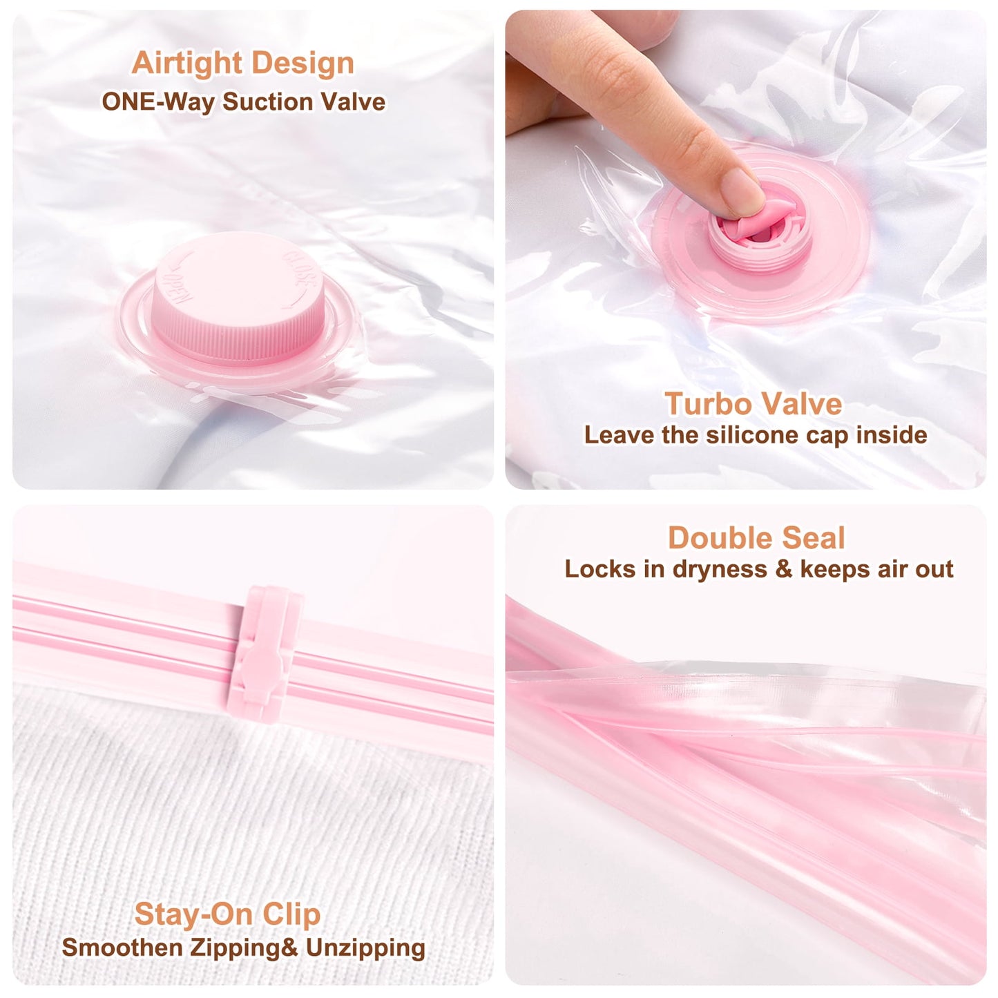 Livhil 15Pcs Pink Vacuum Seal Bags for Clothes, Travel Vacuum Storage Bags with Pump, Dorm Room Essentials, Four Sizes