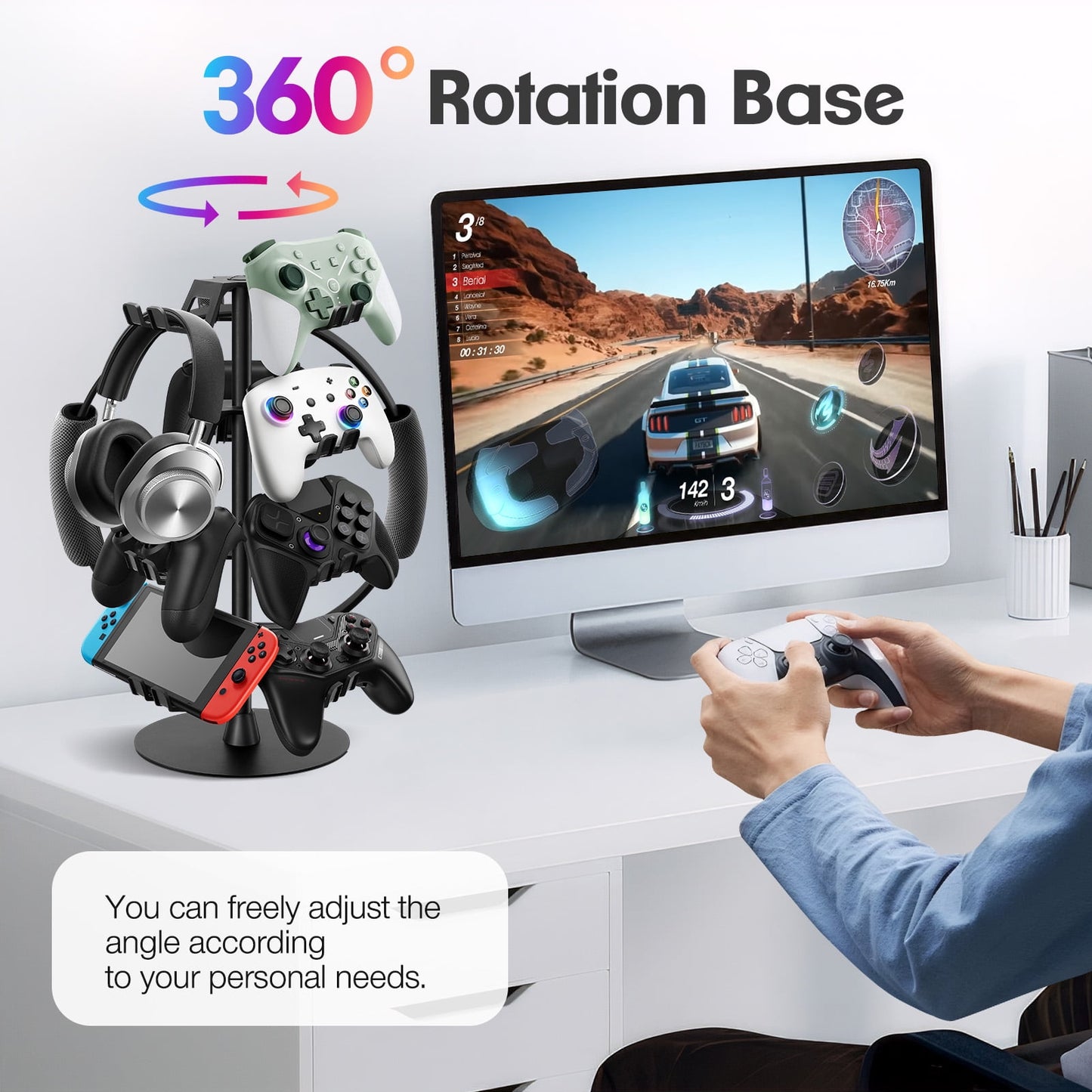 Livhil Rotatable Controller Stand, High Stability Headset and Controller Stand for Desk, Universal Game Controller Stand for All Gamepads