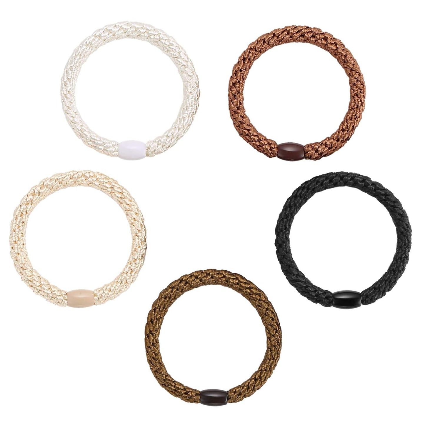 Livhil 30 Pcs Hair Ties No Damage No Crease Hair Elastics, Hair Ties for Women Girls, Elastics Hair Bands Ponytail Holders for Thick Hair (Black/Brown/White/Beige/Coffee)