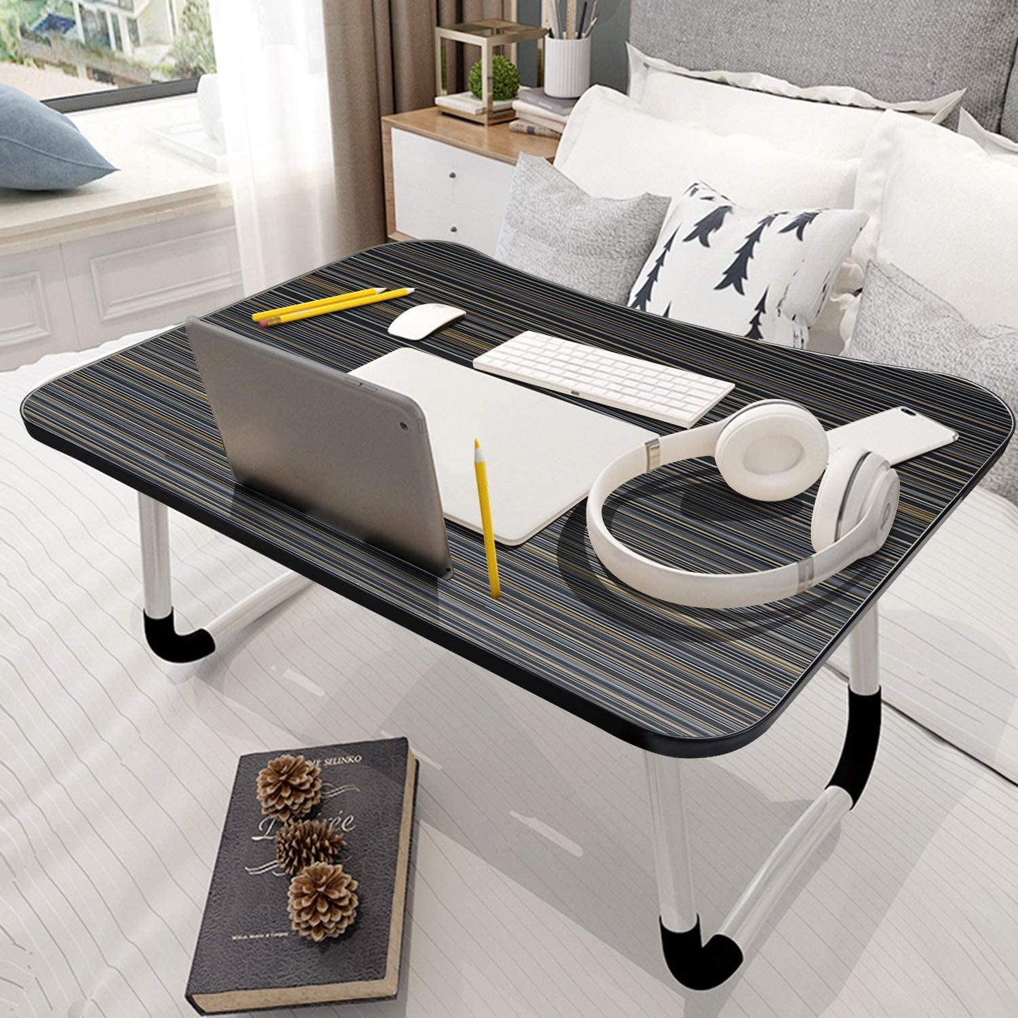 Portable Laptop Bed Table, Fordable Lap Desk with Cup Slot Notebook Stand Breakfast Bed Trays for Eating