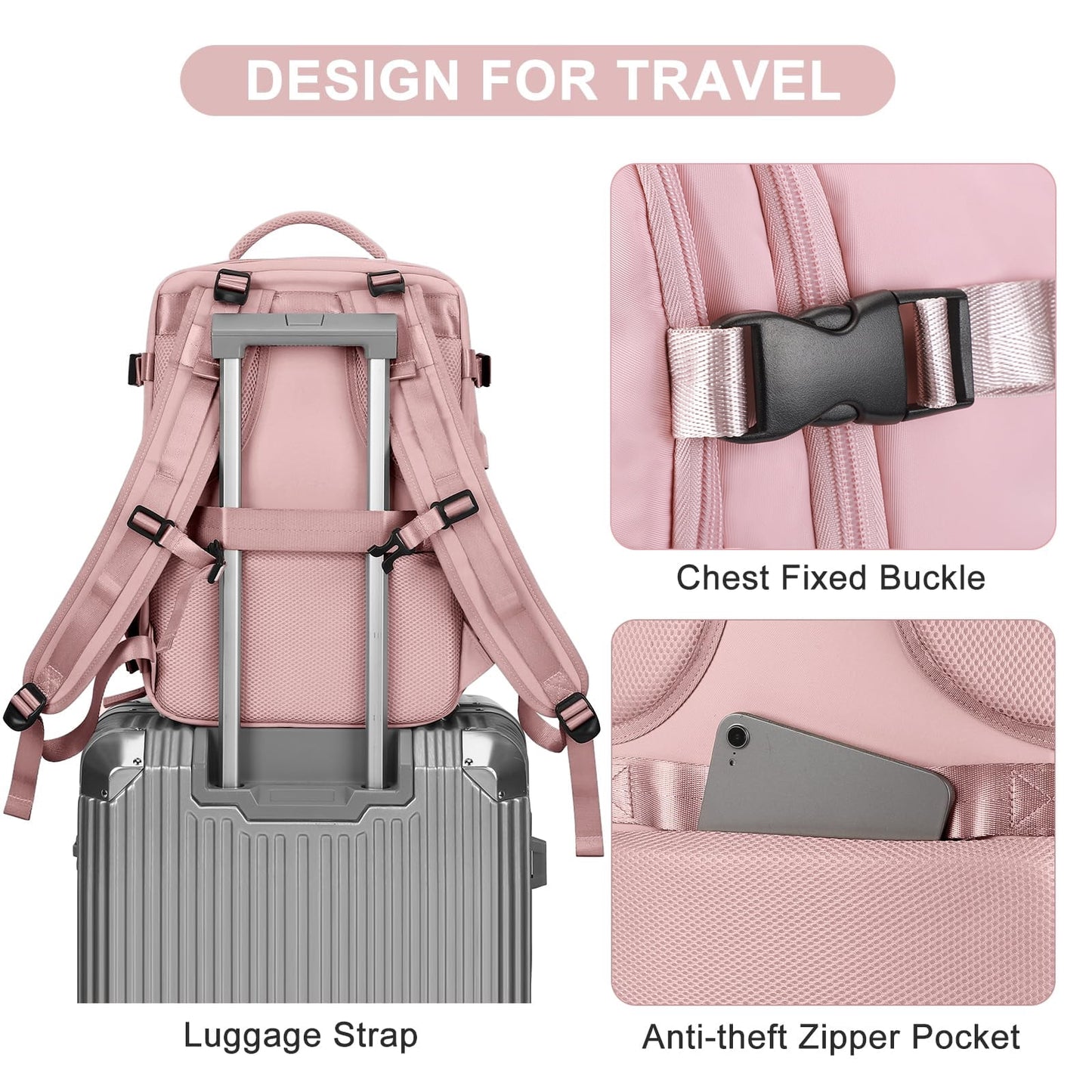 Livhil Travel Backpack for Women & Men, Travel Backpack Carry on Flight Approved Fits 16" Laptop, Black