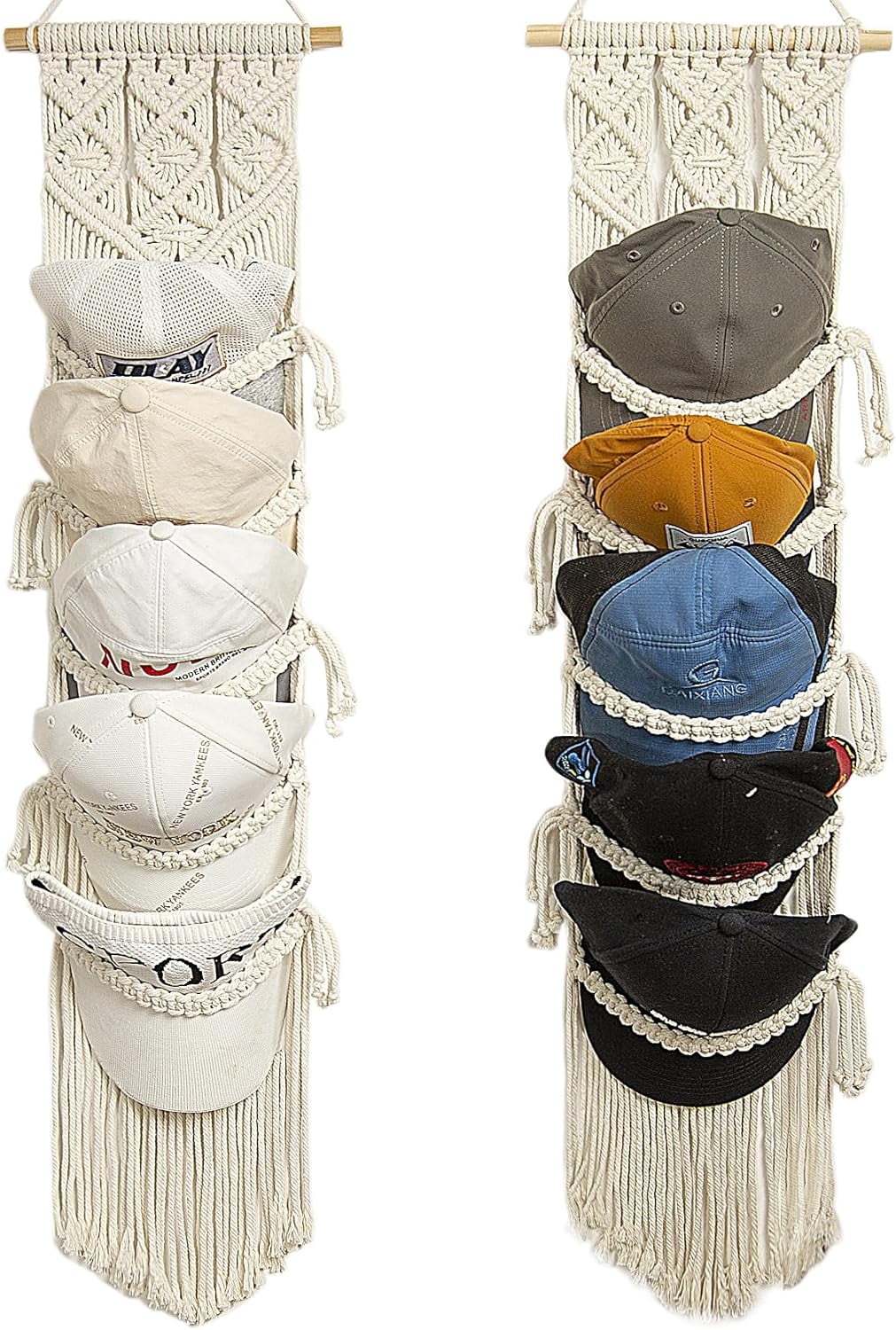 Livhil Boho Hat Rack for the Wall, Macrame Hat Hanger for Baseball Caps Organizer, Bohemian Hat Holder for Hanging Decoration and Display