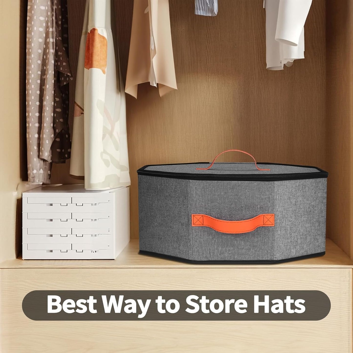 Livhil Hat Storage Box for Women & Men, Hat Boxes with 1 Door Hook Cowboy Hat Box for Travel