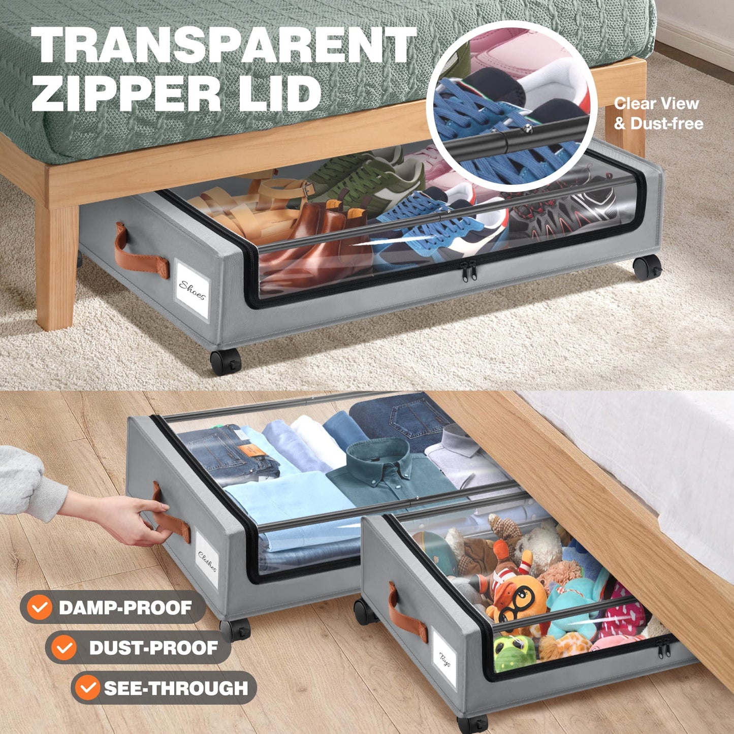 Livhil Under Bed Storage with Wheels, 2Pack Under Bed Storage Containers, Under Bed Shoe Storage and Bins  (Gray)