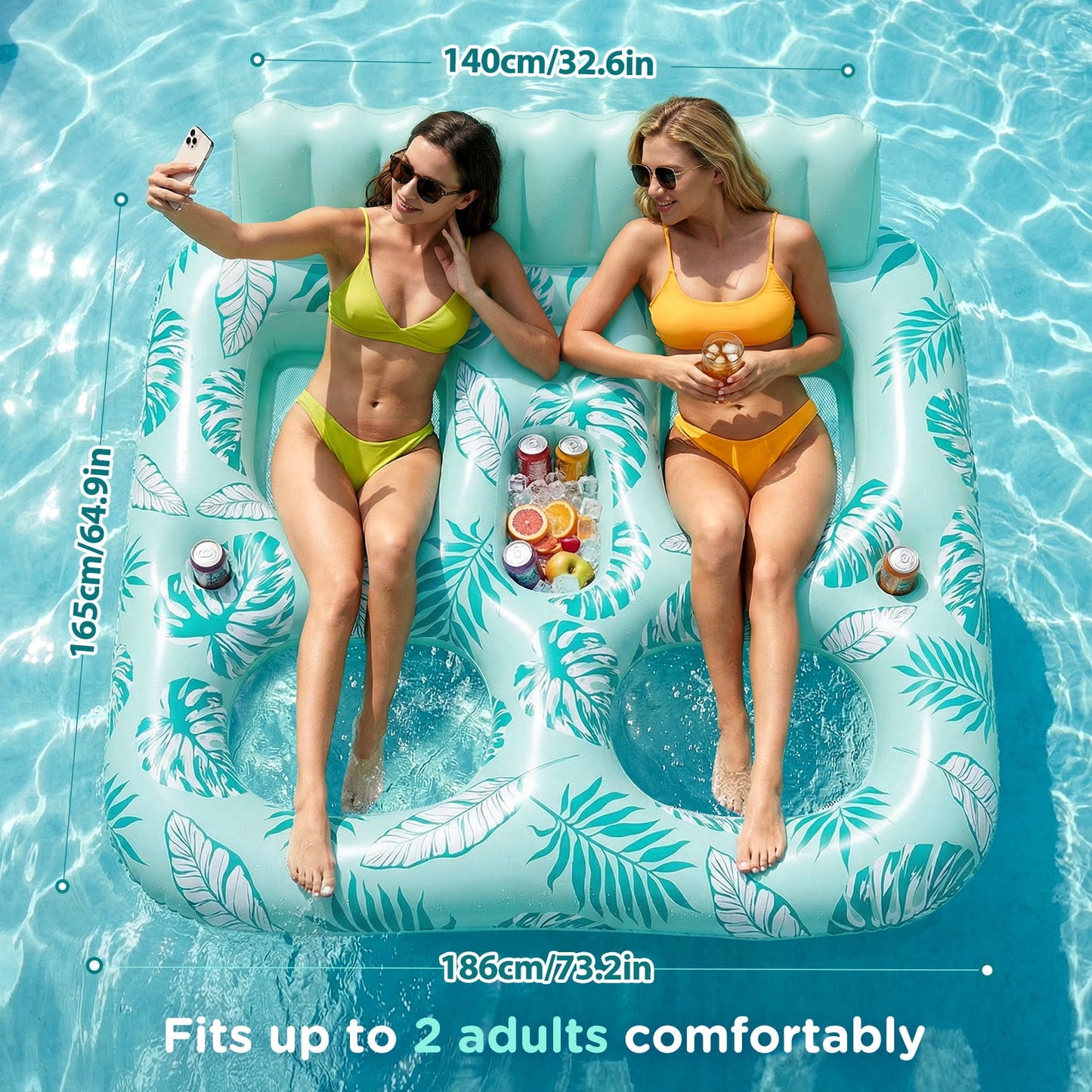 Livhil Inflatable Pool Float, 2 Person Pool Floats for Adults, Double Inflatable Lounger Pool Raft with Backrest & Cup Holders, Summer Water Fun for Pool Beach Lake