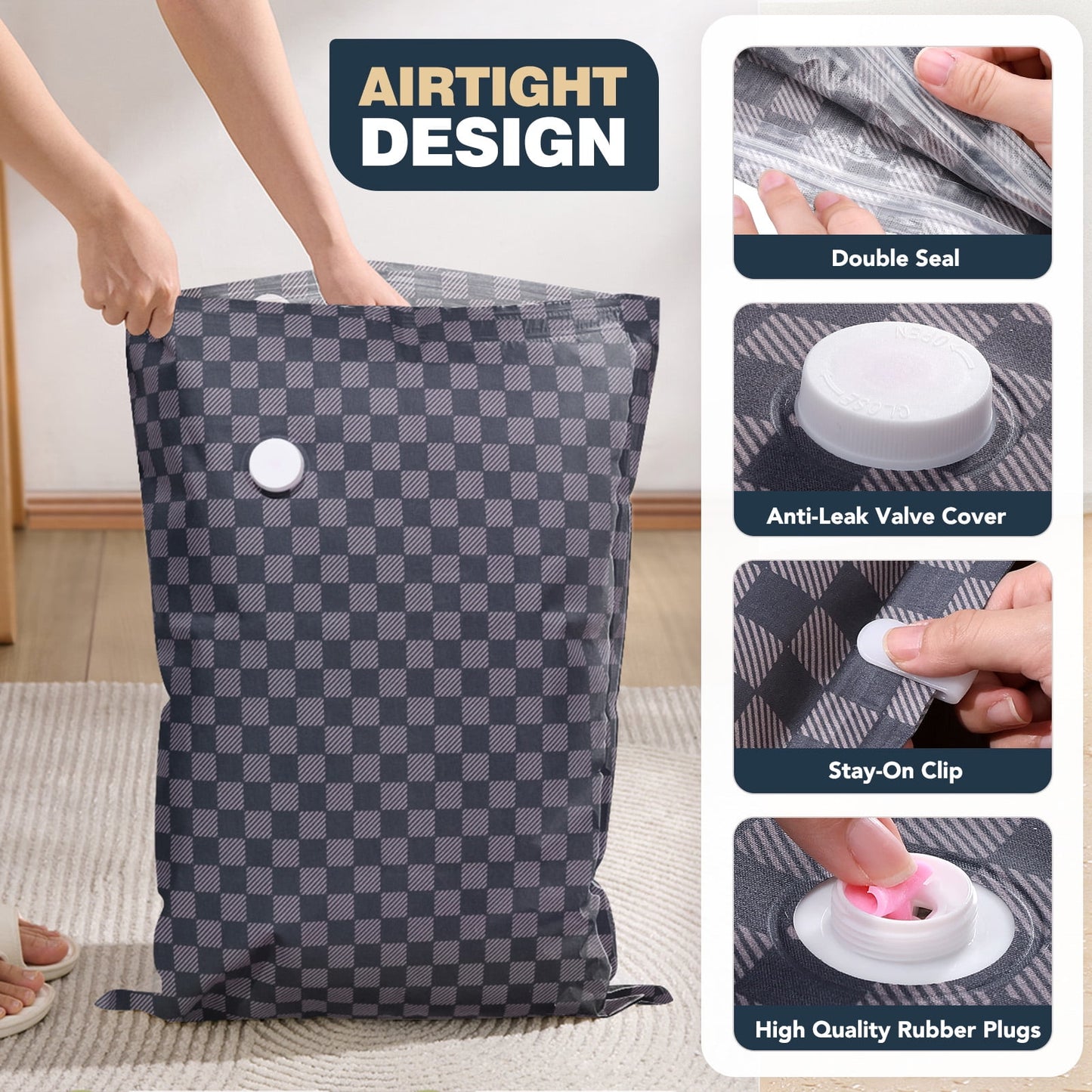 Livhil 6 Pcs Oxford Cloth Vacuum Storage Bags,Space Saver Seal Bags for Clothes,with Hand Pump