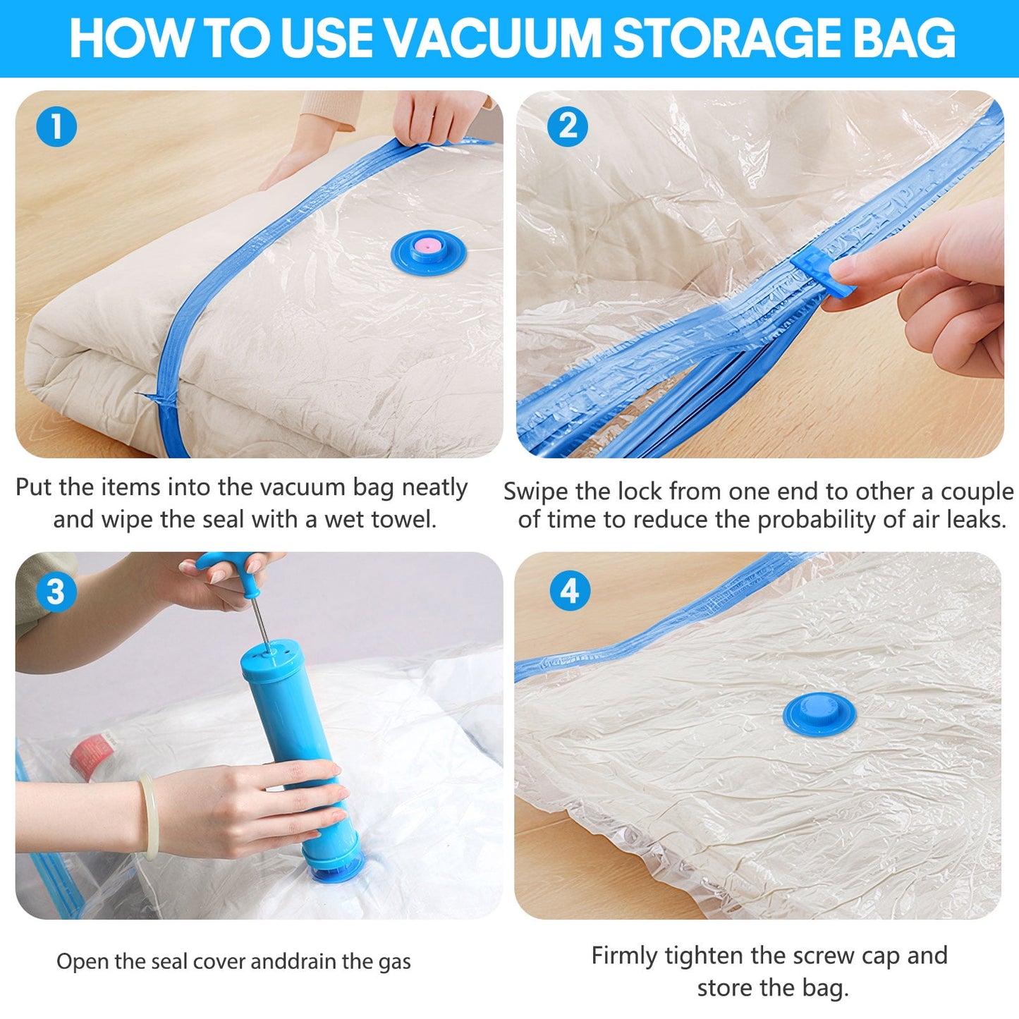 Livhil Vacuum Storage Bags, Home Essentials Space Saver Vacuum Bags Compression, Hand Pump Included