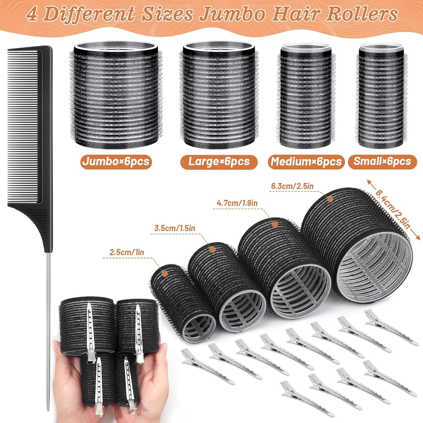 Livhil 24pcs Hair Rollers for Women Set, Reusable Velcro Rollers for Hair, Self Grip Rollers Hair Curlers, Heatless Curls