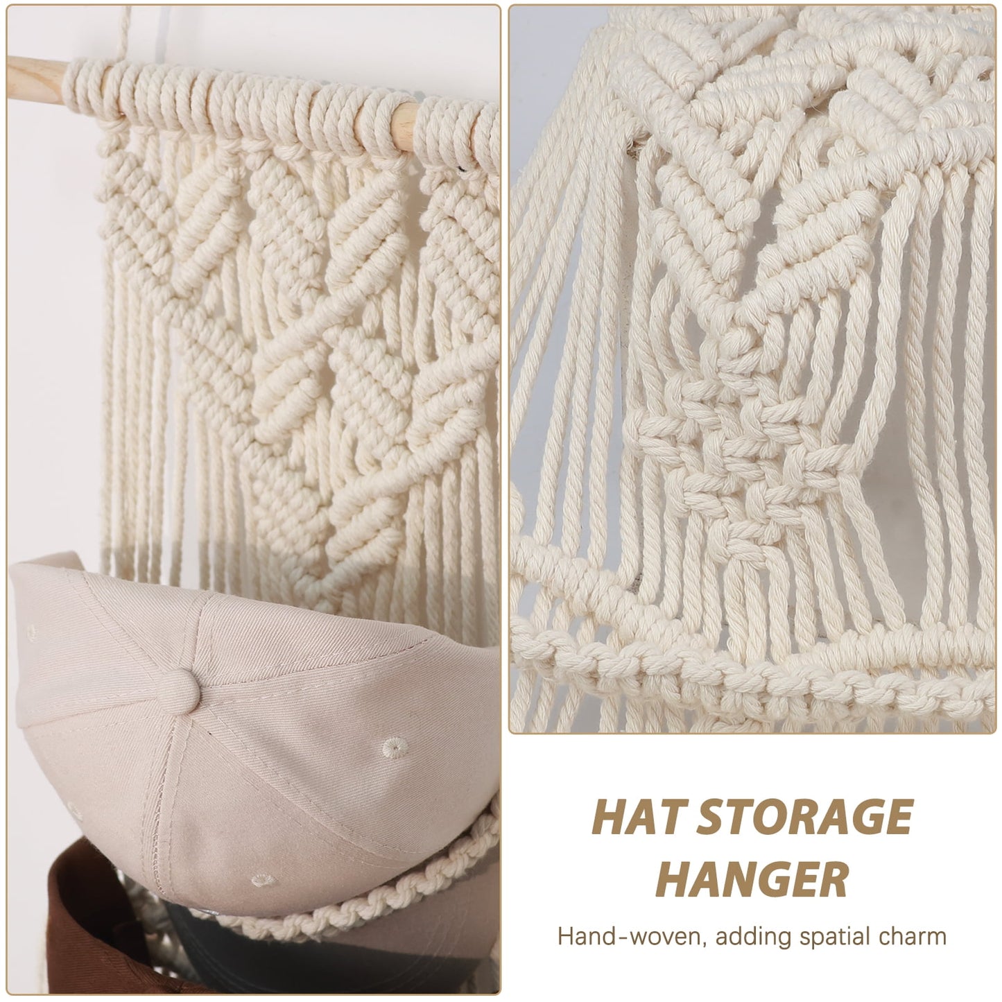 Livhil Boho Hat Rack for the Wall, Macrame Hat Hanger for Baseball Caps Organizer, Bohemian Hat Holder for Hanging Decoration and Display