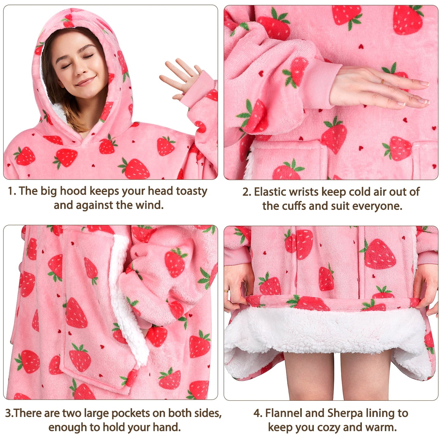 Livhil Wearable Blanket Hoodie Sweater, Blanket Sweatshirt with Sleeves Blanket Hoodies for Women Girls and Kids, Plush Hoodie Blanket