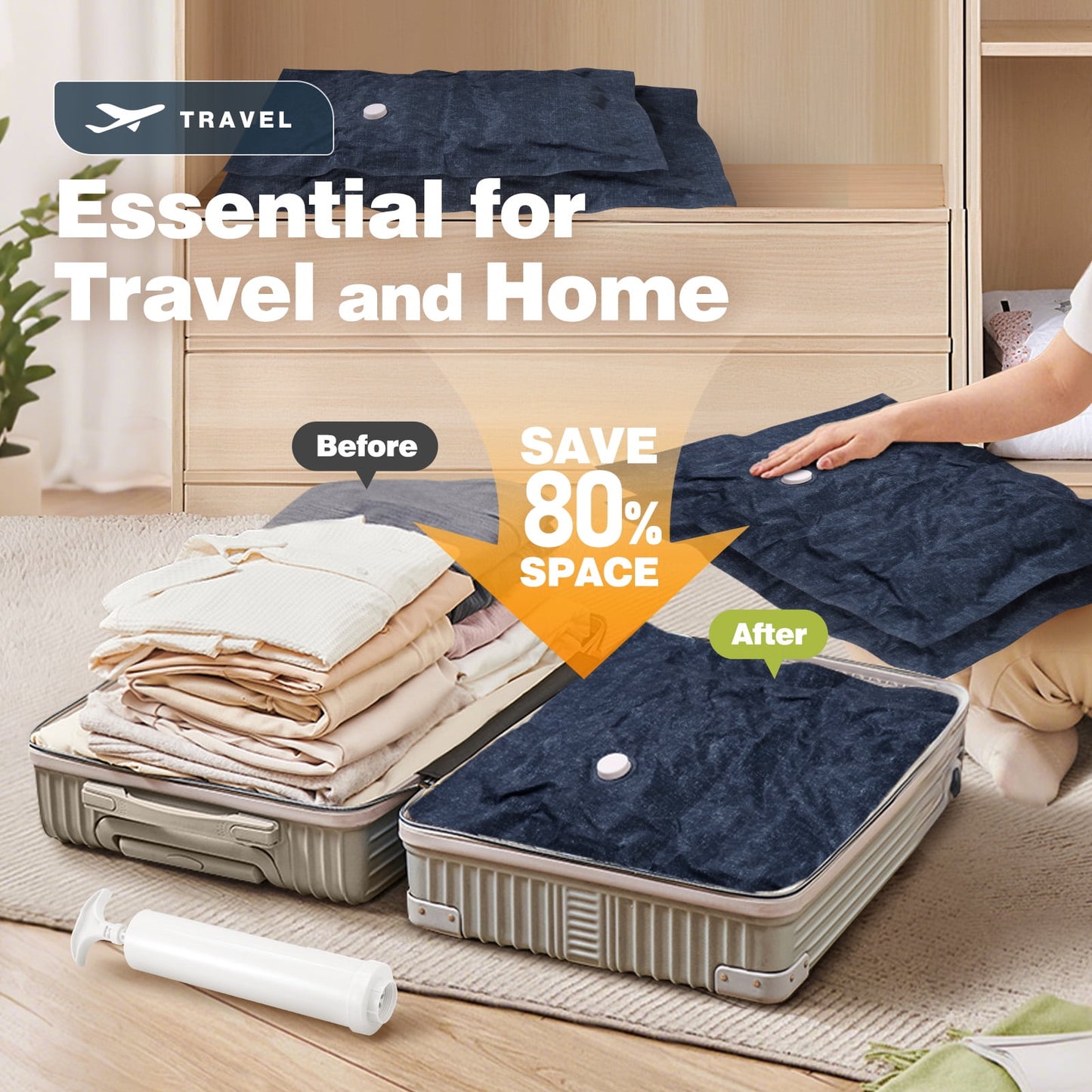 Livhil 6 Pcs Oxford Cloth Vacuum Storage Bags,Space Saver Seal Bags for Clothes,with Hand Pump