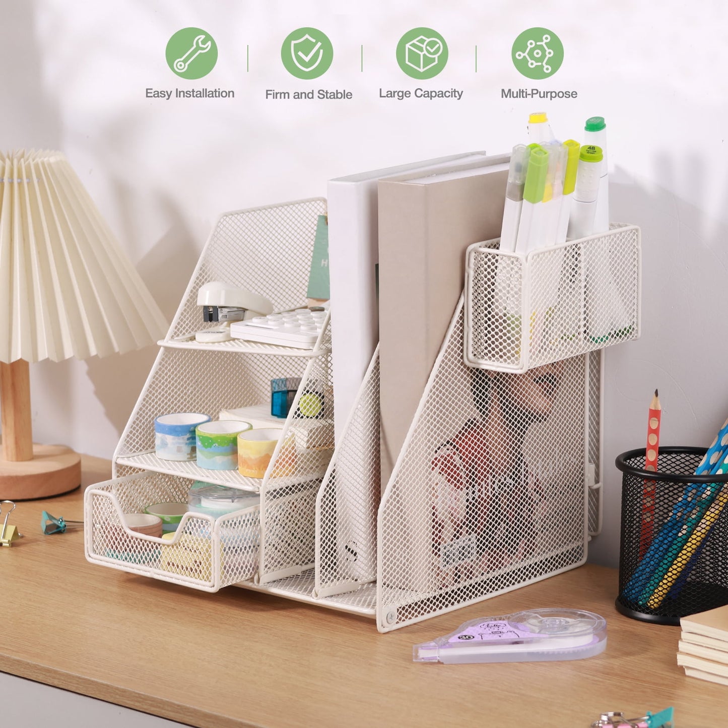 Livhil Desk Organizer Office Accessories, Workspace Rose Gold Desktop Organizer, File Organizer for Desk Drawer Organizer