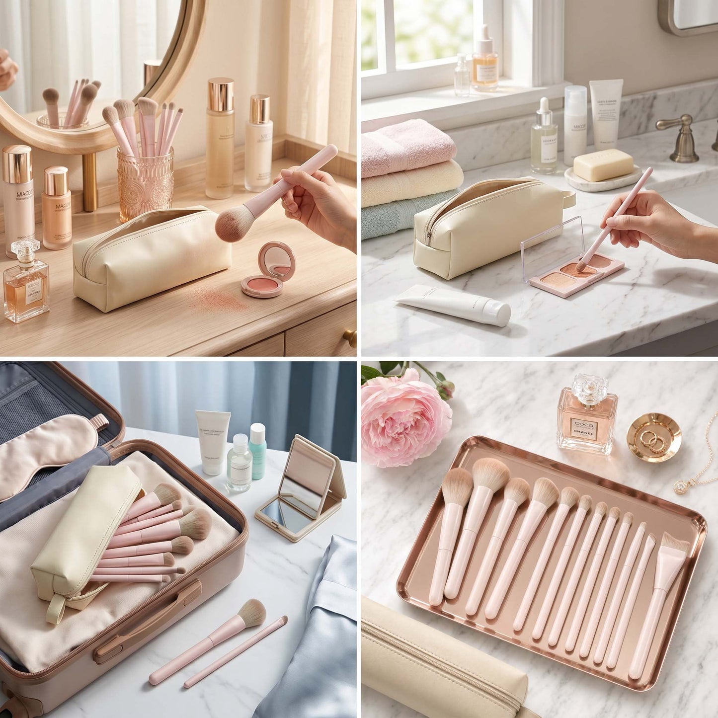 Livhil 13 Pcs Pink Makeup Brushes Set, Soft Makeup Brushes with Pouch, Eyeshadow Brushes Easy-taken Full Face Cosmetic Brushes for Beginners