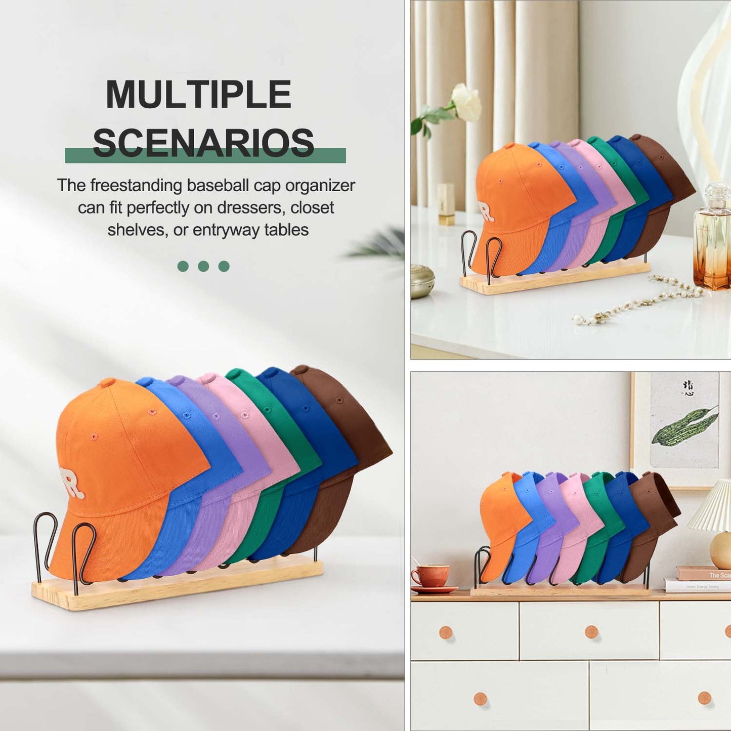 Livhil Hat Organizer for Baseball Caps, Premium Wood and Metal Design Tabletop Hat Stand for Baseball Caps, Hat Rack for Closet