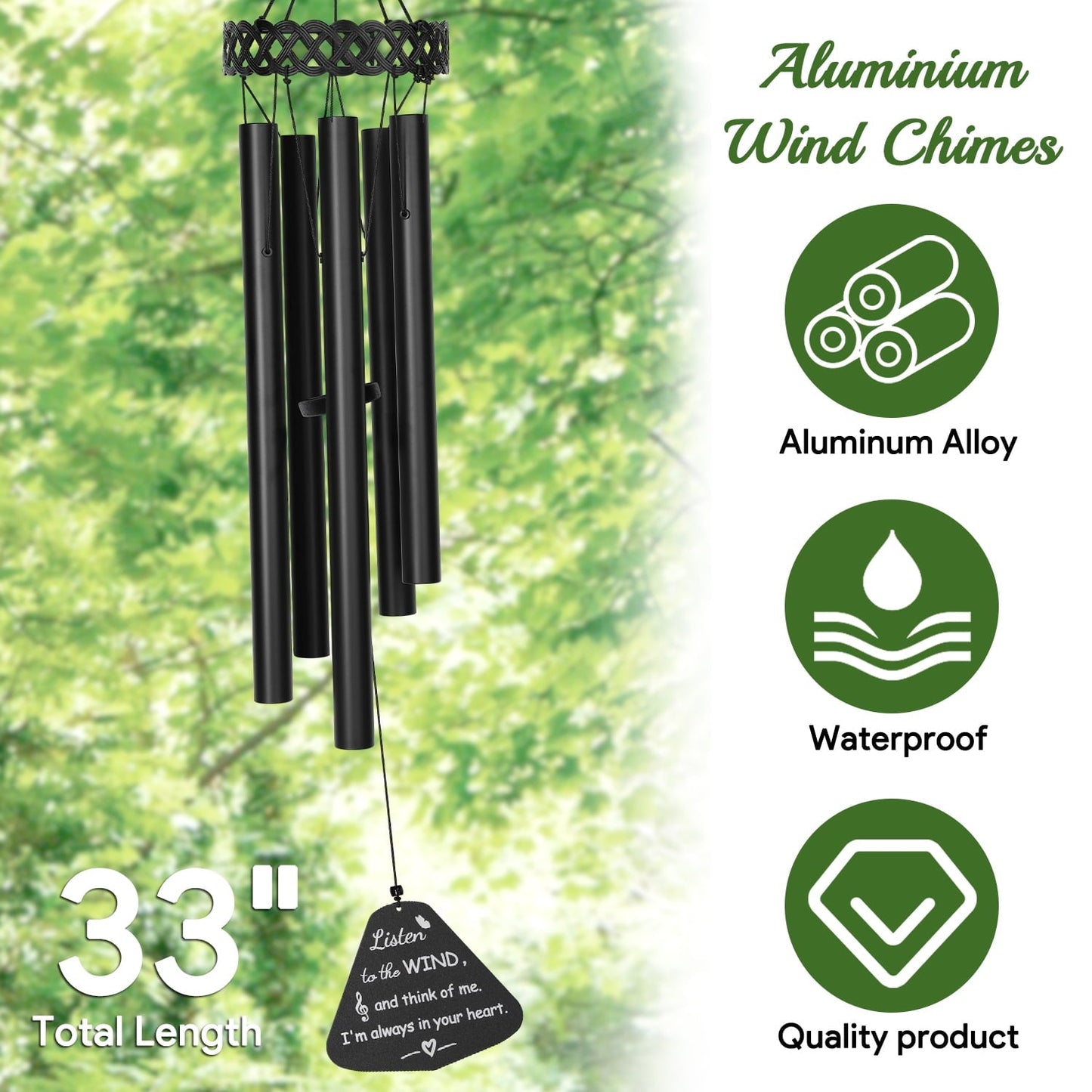Livhil Wind Chimes for Outside, Memorial Wind Chimes Deep Tone, Soothing Aluminium Windbell