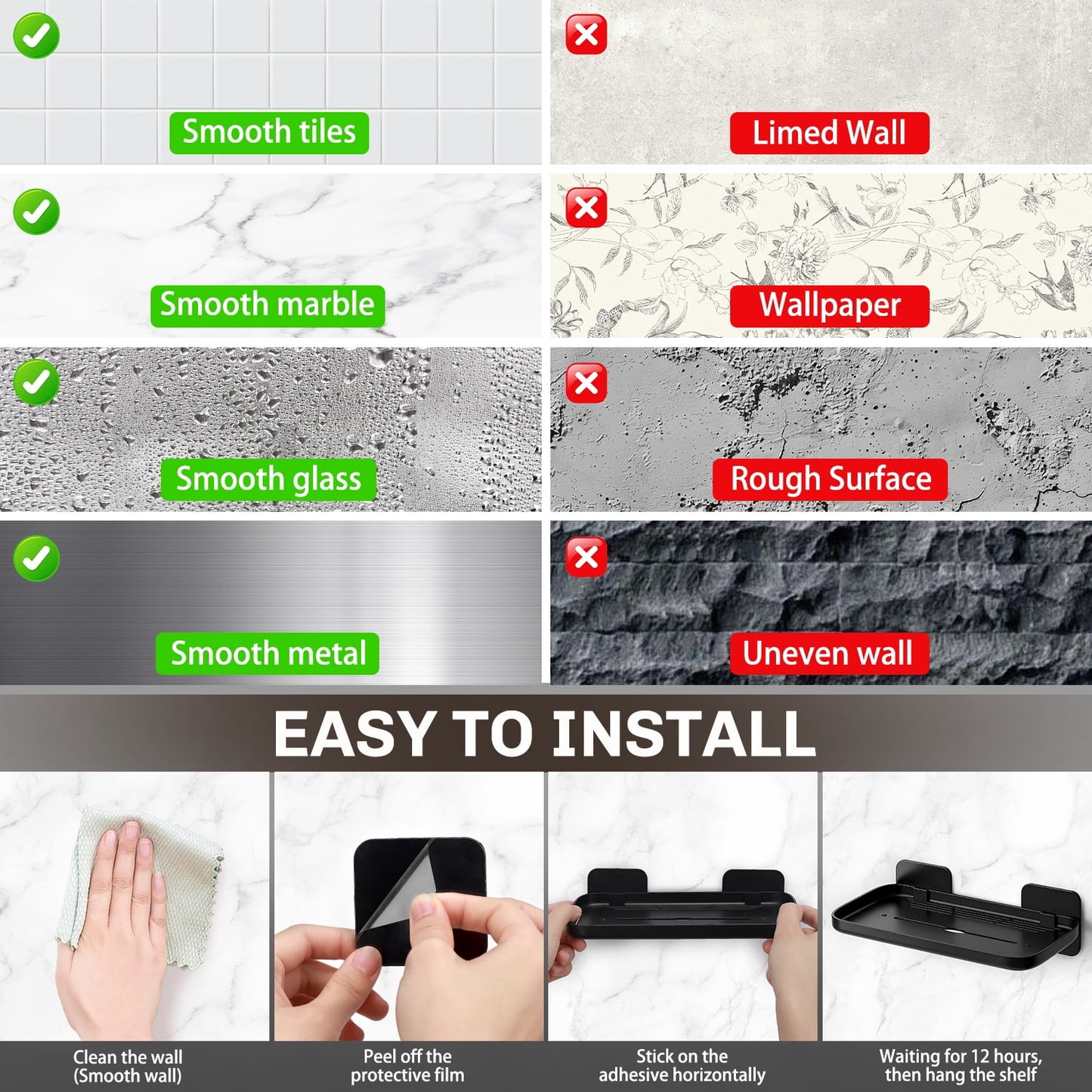 Livhil Adhesive Shower Caddy, Plastic No-Drill Bathroom Caddy, Bathroom organizer for Shower Kitchen