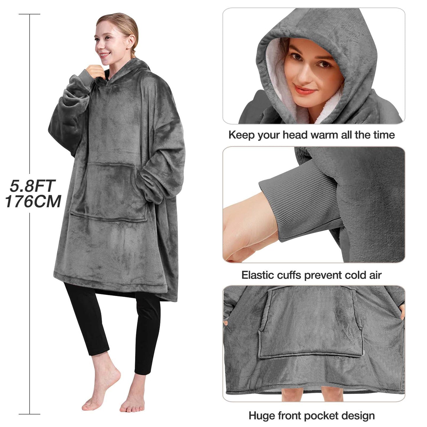 Livhil Wearable Blanket Hoodie, Oversized Sherpa Blanket Hoodie Sweatshirt