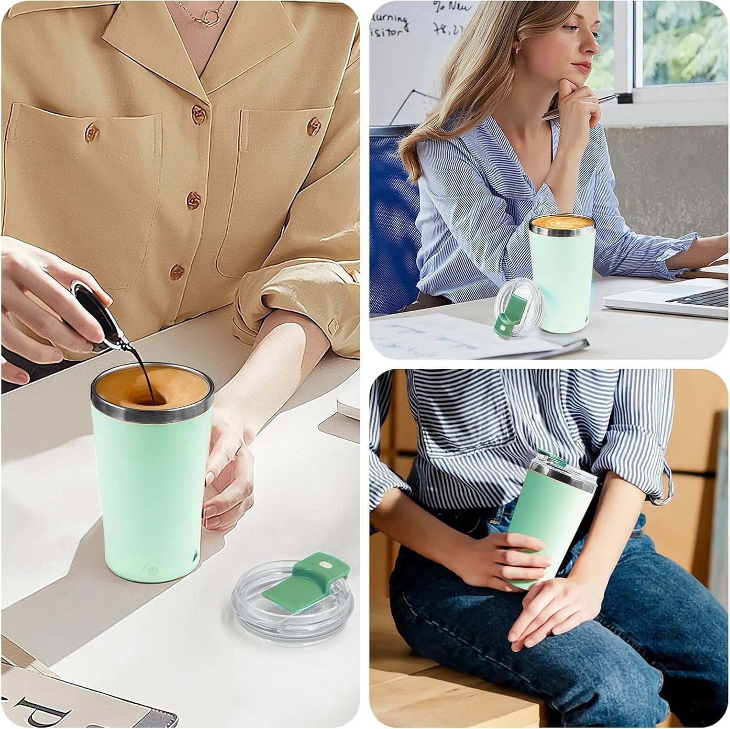 Livhil 13.5 Oz Self Stirring Mug with Lid Electric High Speed Mixing Rechargeable Automatic Magnetic Stirring Coffee Mug