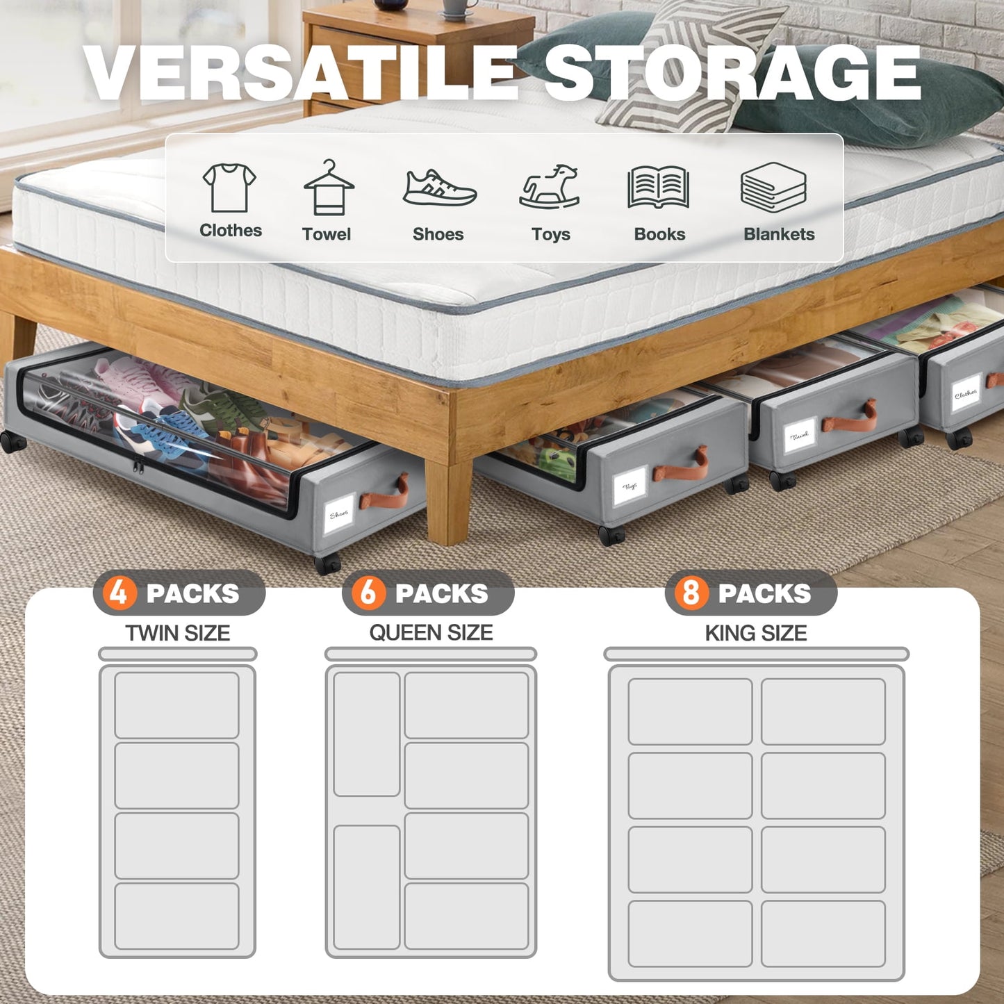 Livhil Under Bed Storage with Wheels, 2Pack Under Bed Storage Containers, Under Bed Shoe Storage and Bins  (Gray)