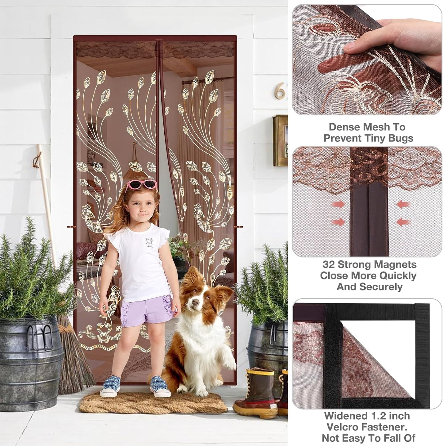 Livhil Mesh Magnetic Screen Door, Sliding Door Screen Magnet Closure Mesh Curtain for Front Back Patio Balcony