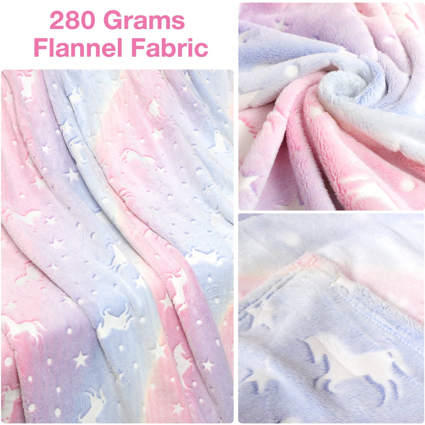 Livhil Glow in the Dark Blanket Throws Unicorns Gifts for Girls, 60 x 70in, Unicorn Blankets