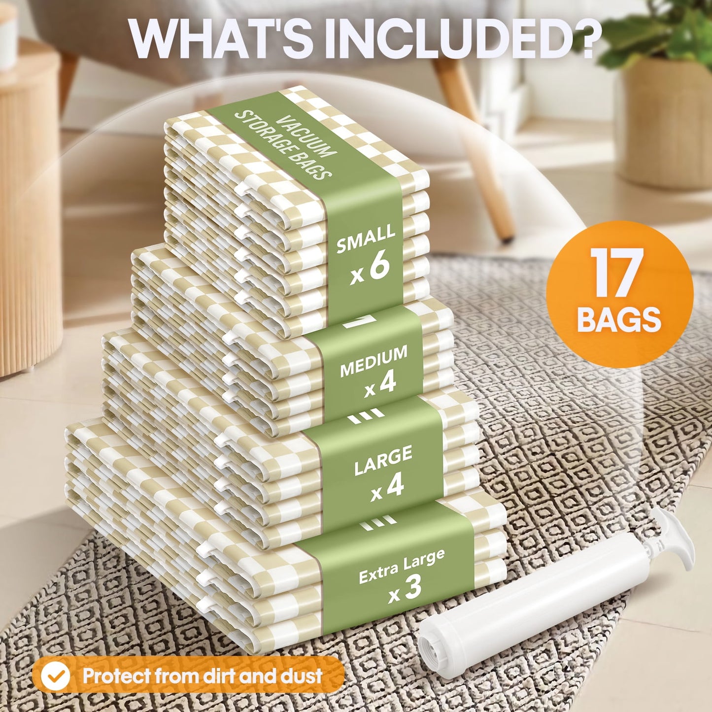 Livhil Vacuum Storage Bags, Home Essentials Space Saver Vacuum Bags Compression, Hand Pump Included