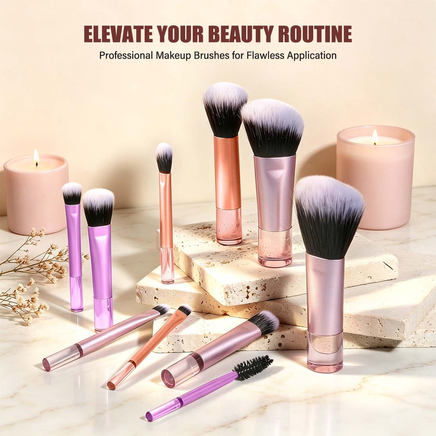 Livhil 10pcs Portable Travel Makeup Brush Set, Function Mini Makeup Brushes with Pouch
