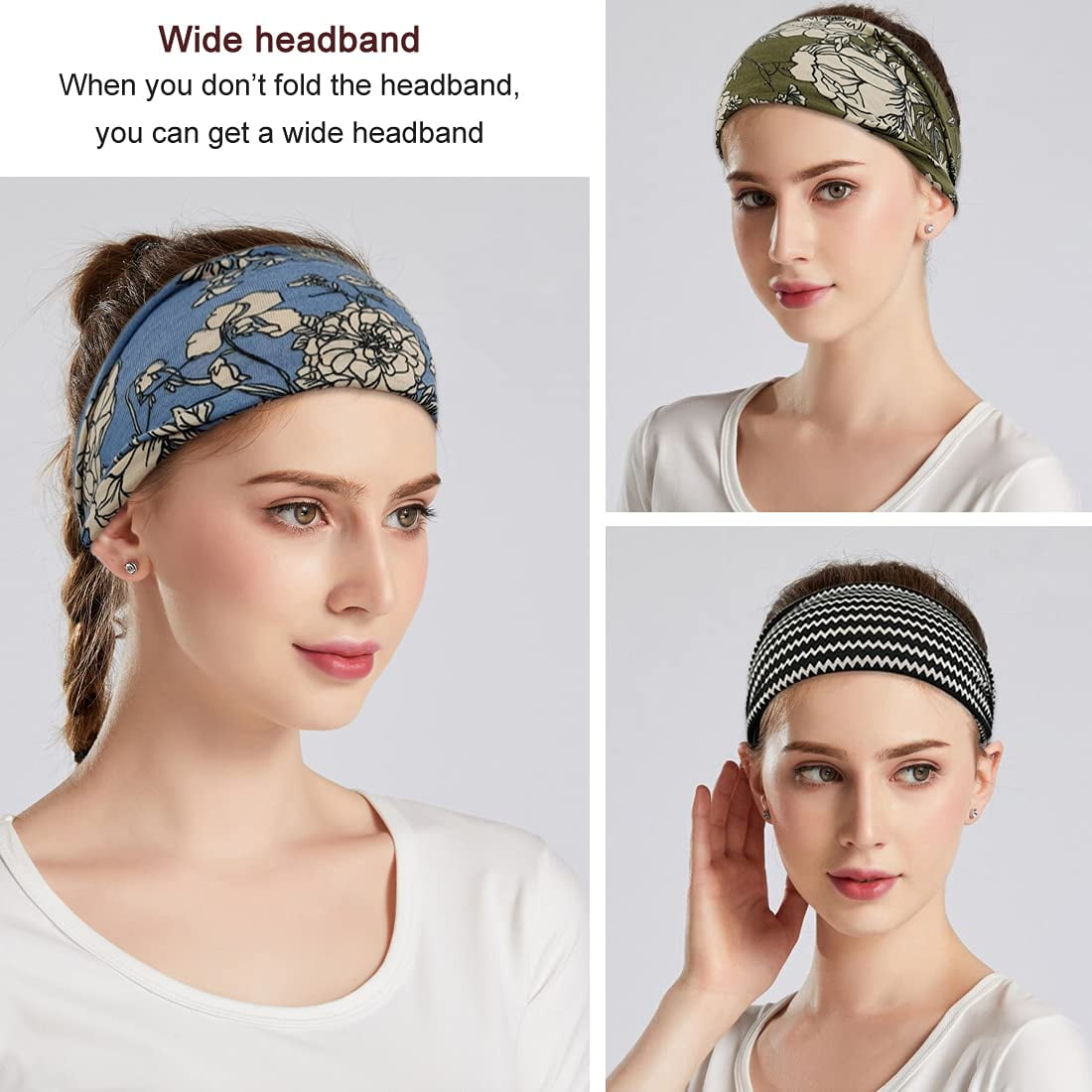 Livhil 6pcs Boho Headbands for Women, Sweat-absorbing Fashionable Hair Band, Wide Headband for Daily, Yoga Use
