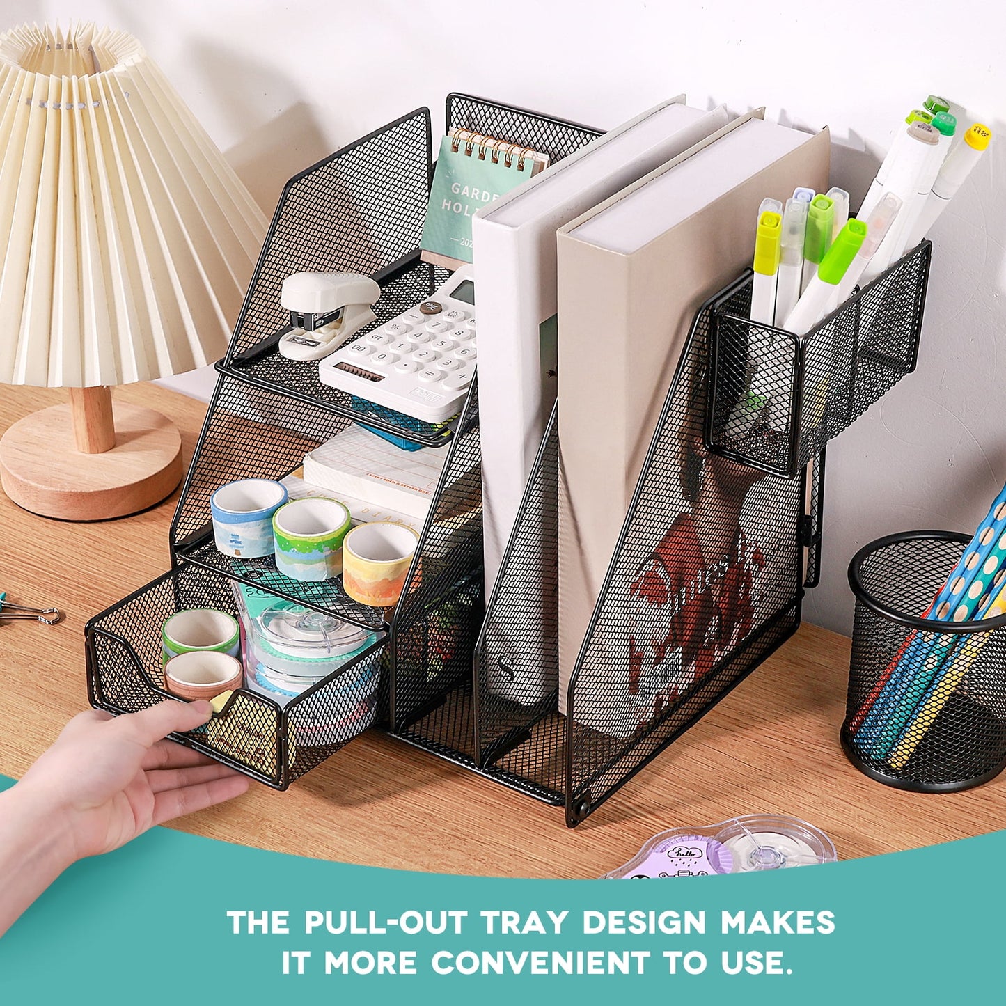 Livhil Desk Organizer Office Accessories, Workspace Rose Gold Desktop Organizer, File Organizer for Desk Drawer Organizer