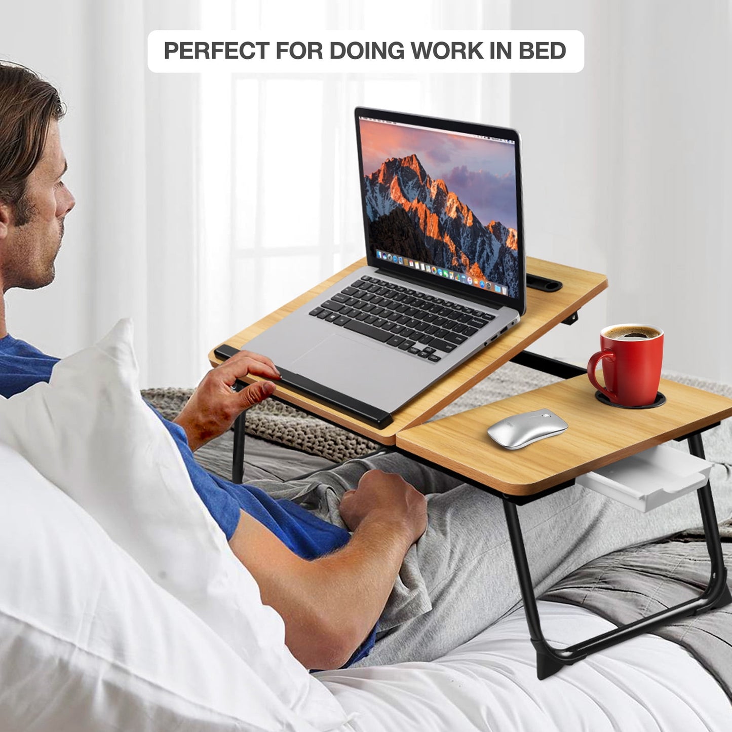 Livhil Lap Desk- Fits up to 15.6 Inch Laptop Desk, Foldable Bed Tray Breakfast Table with 5 Angles Tilting Top