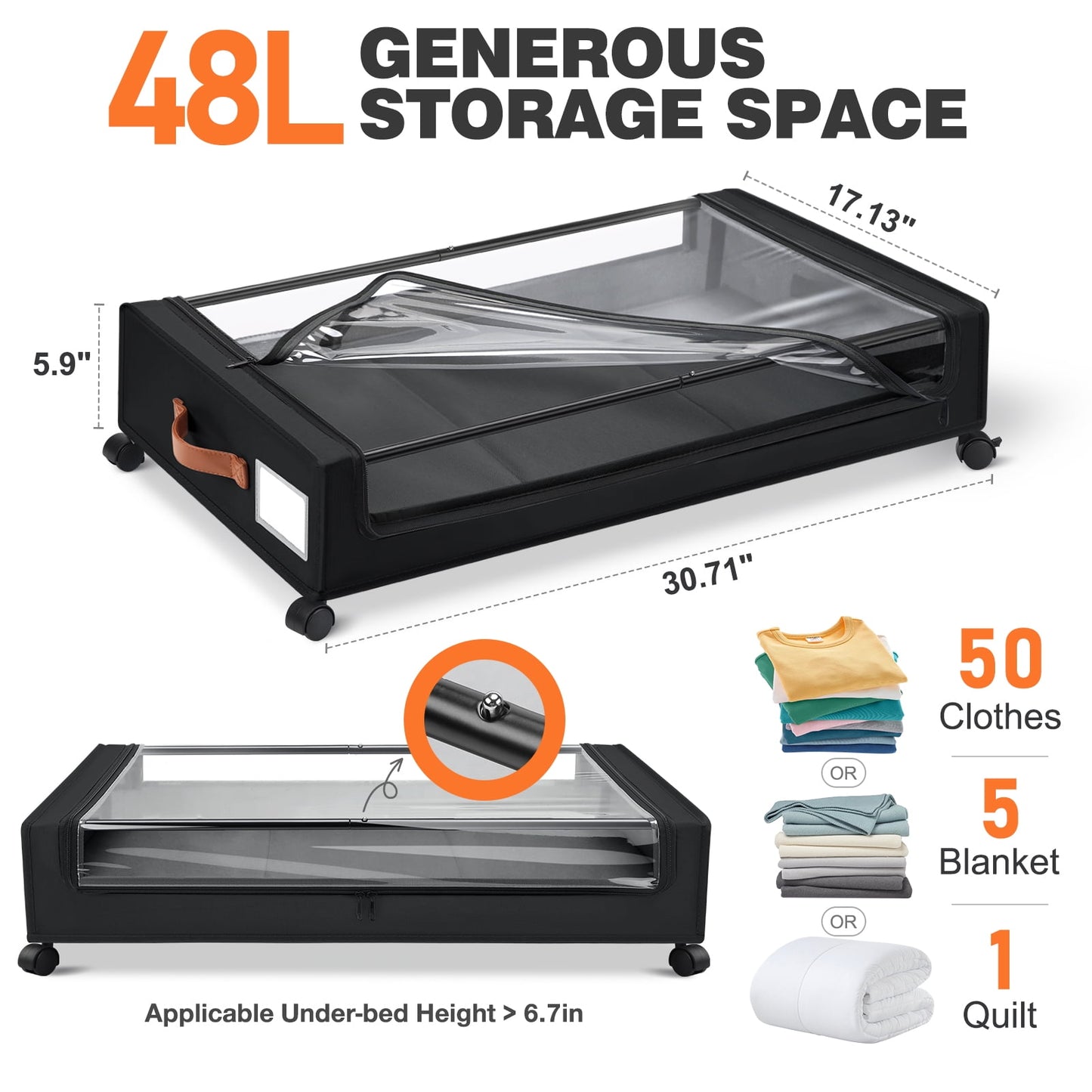 Livhil Under Bed Storage with Wheels, 2Pack Under Bed Storage Containers, Under Bed Shoe Storage and Bins  (Gray)