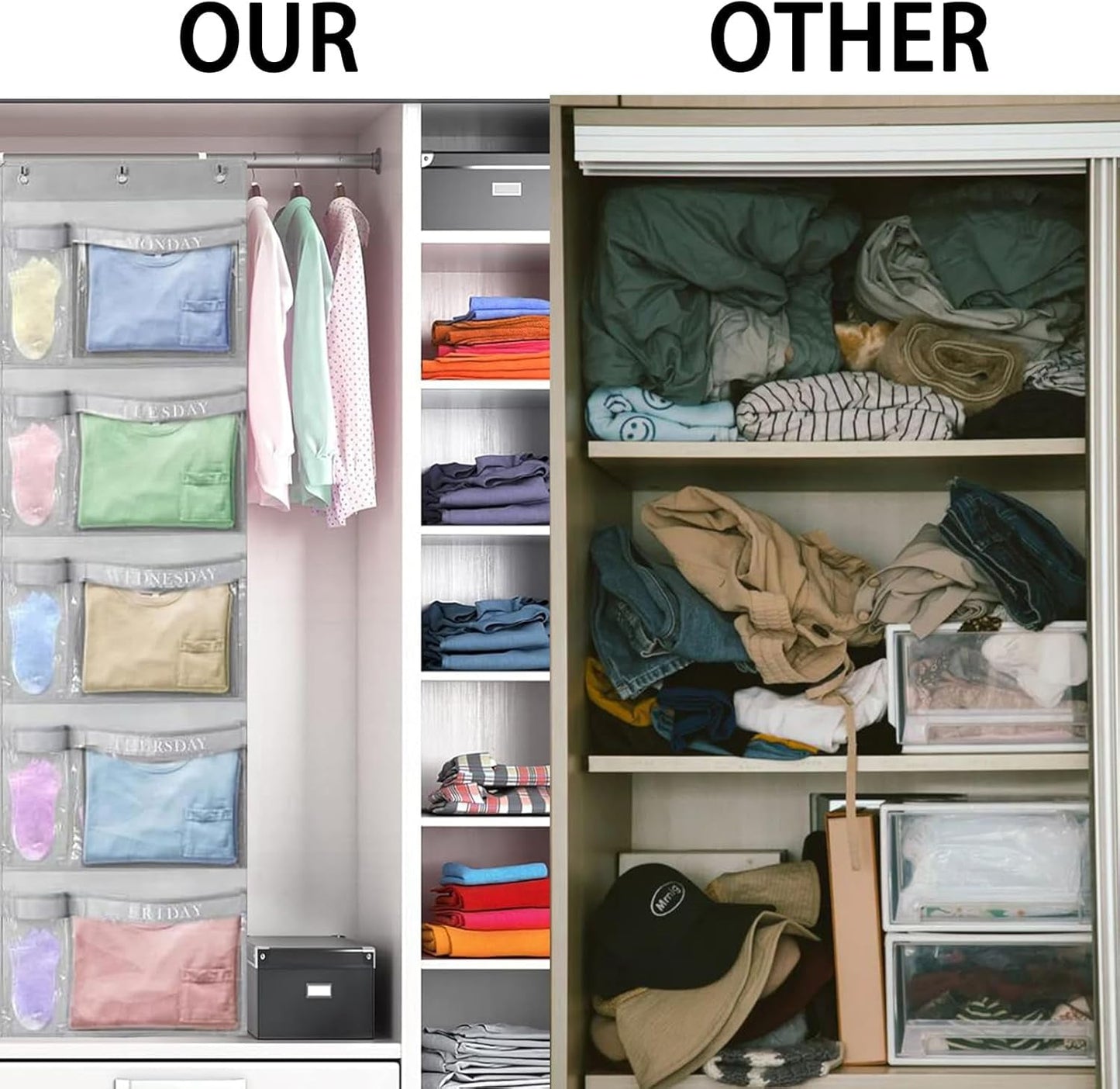 Livhil Hanging Closet Organizer, Weekly Clothes Organizer with Days of the Week Pockets