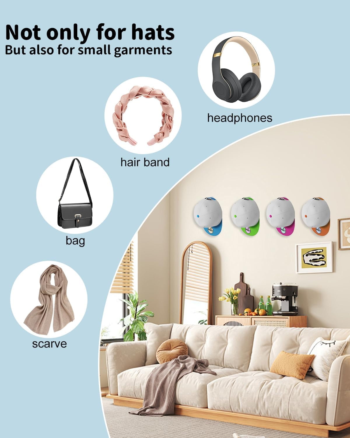 Livhil 20 Pack Adhesive Hat Hooks for Wall, Strong Hat Rack for Baseball Caps, Hat Display Rack Wall Mount