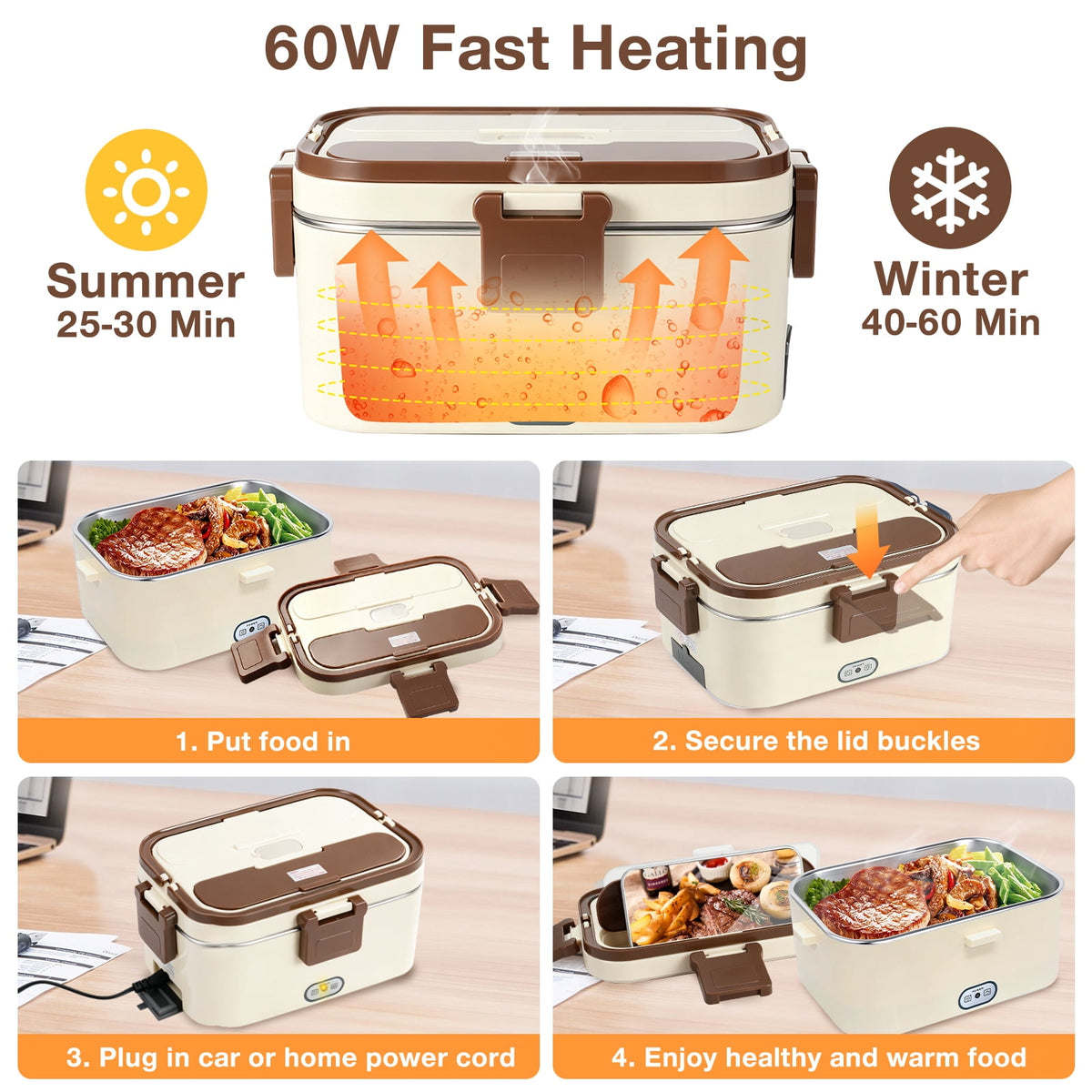 Livhil Electric Lunch Box Food Heater, Portable Food Warmer, Hot Lunch Warmer Heated Lunch Box for Adults, 60W 1.8L 12V-24V 110V Stainless Steel Container Portable Food Heater (Dark Blue Green)