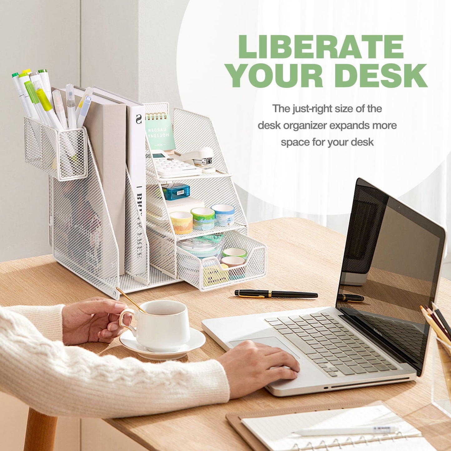 Livhil Desk Organizer Office Accessories, Workspace Rose Gold Desktop Organizer, File Organizer for Desk Drawer Organizer