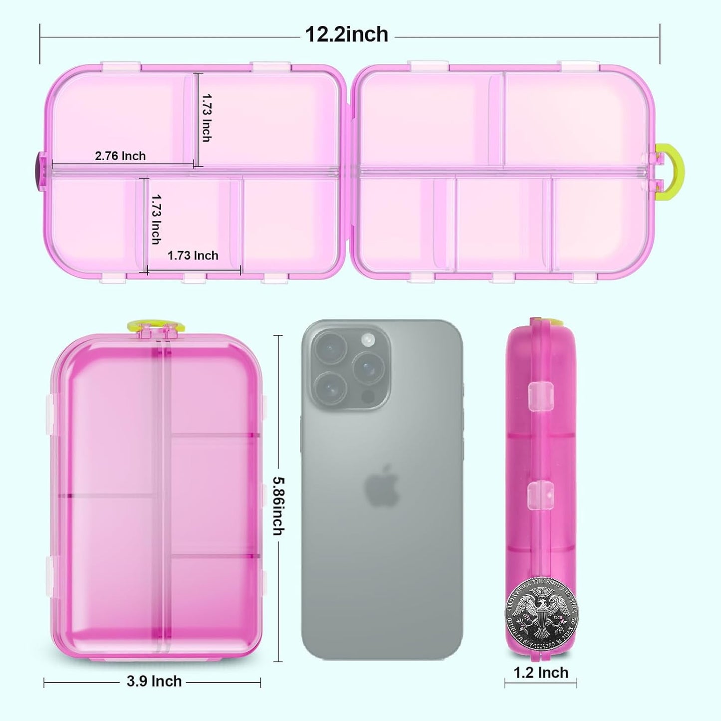 Livhil Large Portable Pill Organizer, Daily Use Pill Organizer with Labels, Travel Essentials Pill Box with 10 Compartments (Grey)