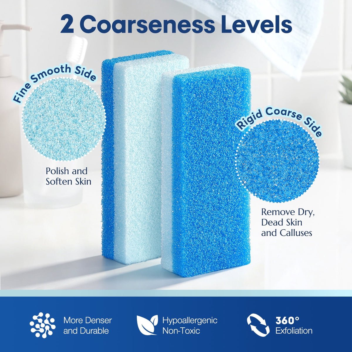 Livhil 4 Pack 2-in-1 Foot Pumice Stone for Feet, Double Sided Foot Stone for Dead Skin Feet Pedicure Stone for Callus Remover and Scrubber (Blue)