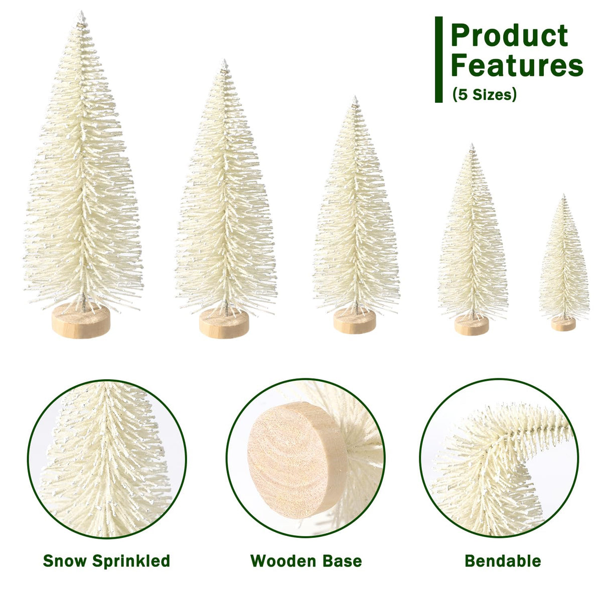 hatisan 30pcs Mini Christmas Trees Artificial Christmas Tree Bottle Brush Trees with Wooden Base for Christmas Decor Party Home Table Craft Decorations