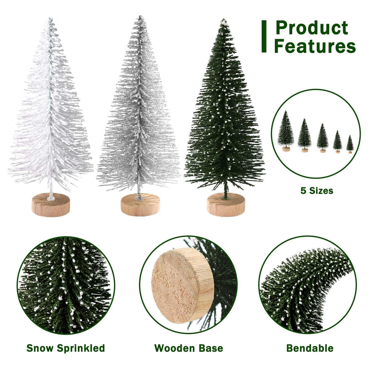 hatisan 30pcs Mini Christmas Trees Artificial Christmas Tree Bottle Brush Trees with Wooden Base for Christmas Decor Party Home Table Craft Decorations