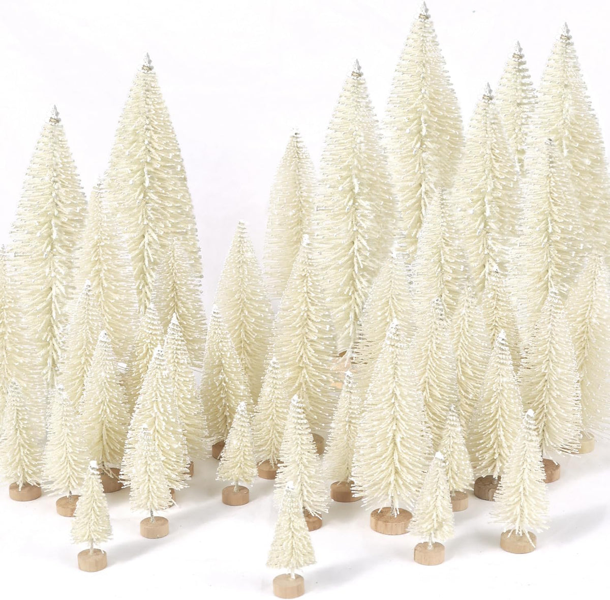 hatisan 30pcs Mini Christmas Trees Artificial Christmas Tree Bottle Brush Trees with Wooden Base for Christmas Decor Party Home Table Craft Decorations